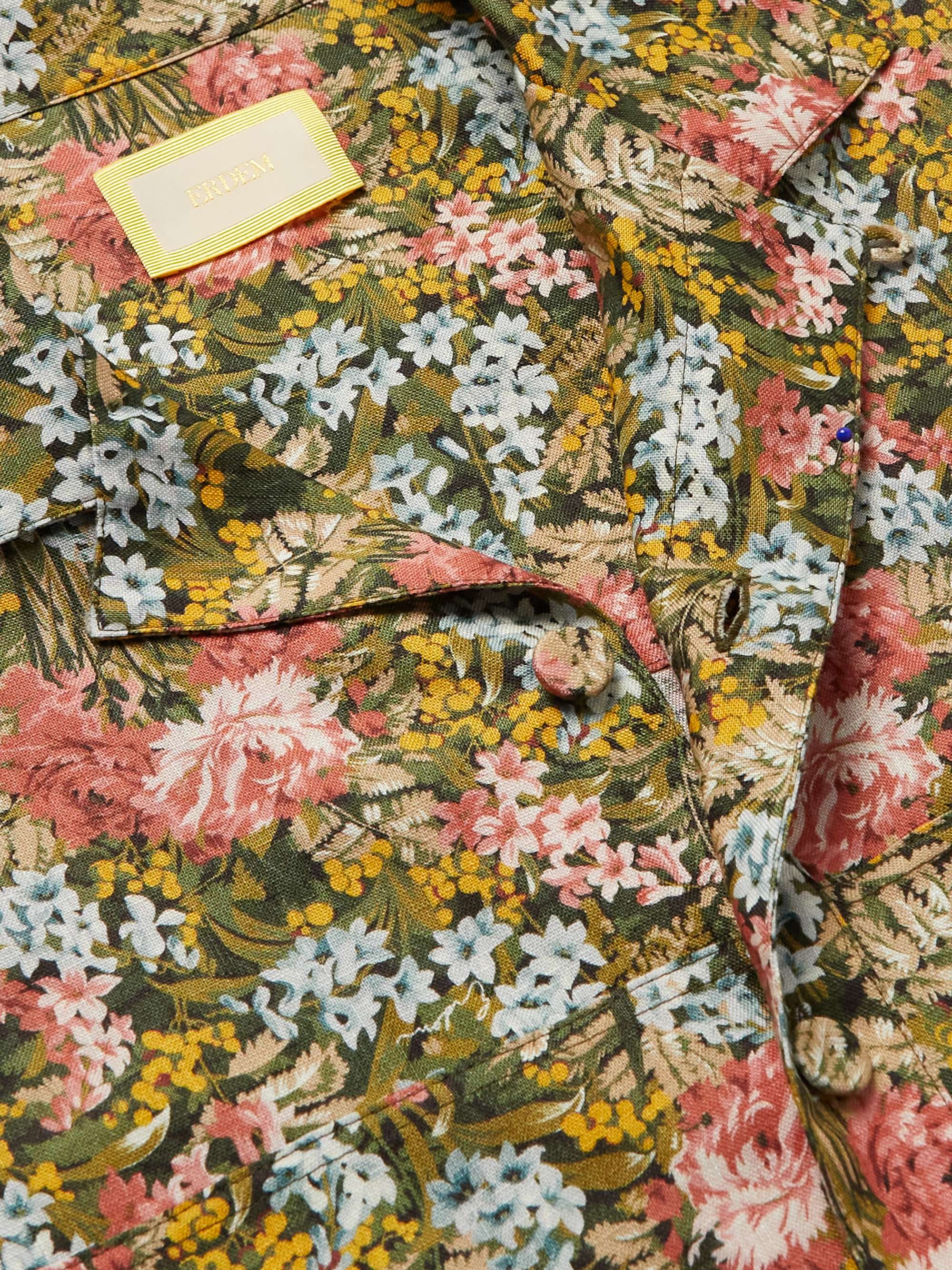 ERDEM Philip Camp-Collar Printed Linen Shirt