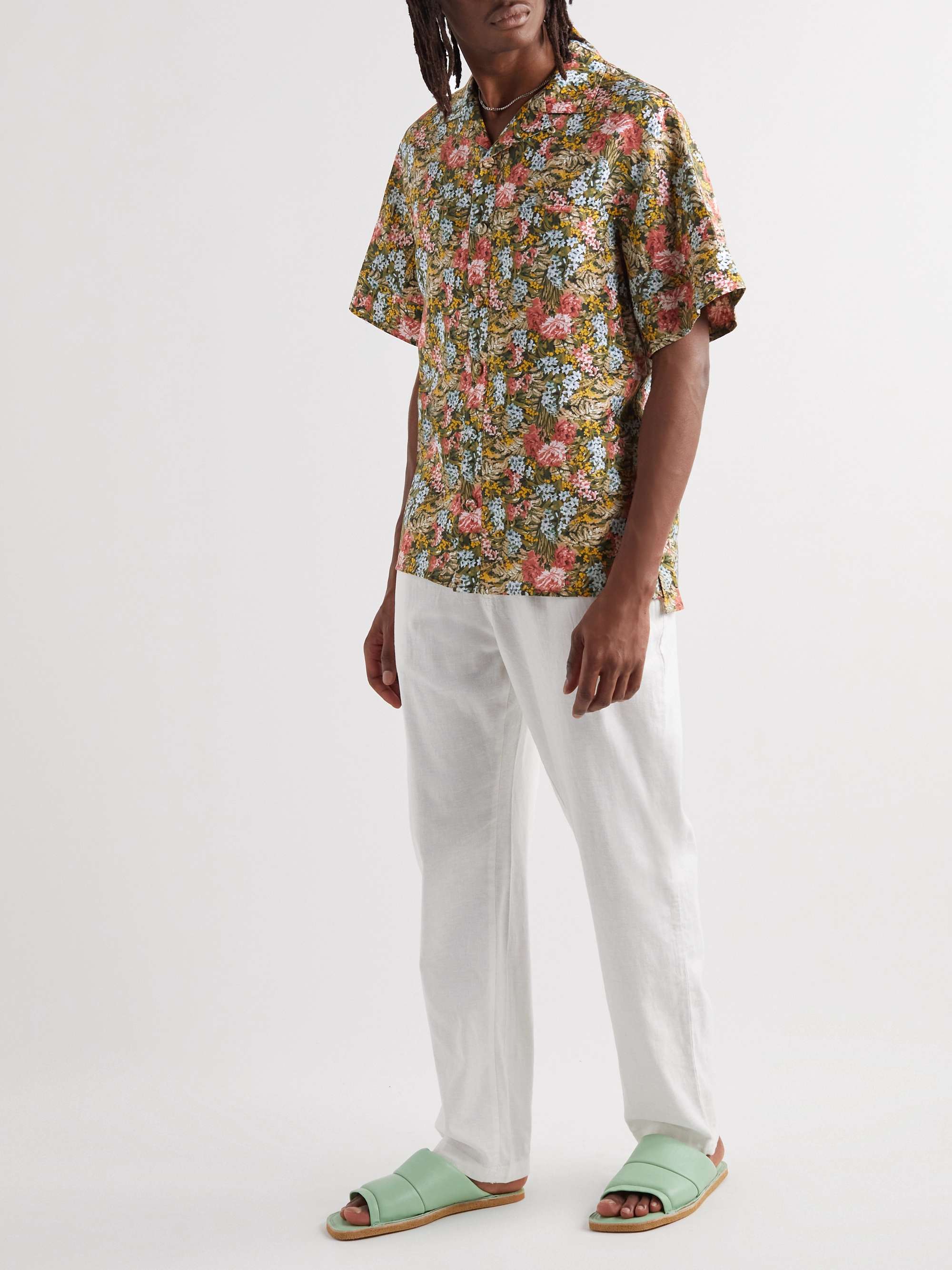 ERDEM Philip Camp-Collar Printed Linen Shirt