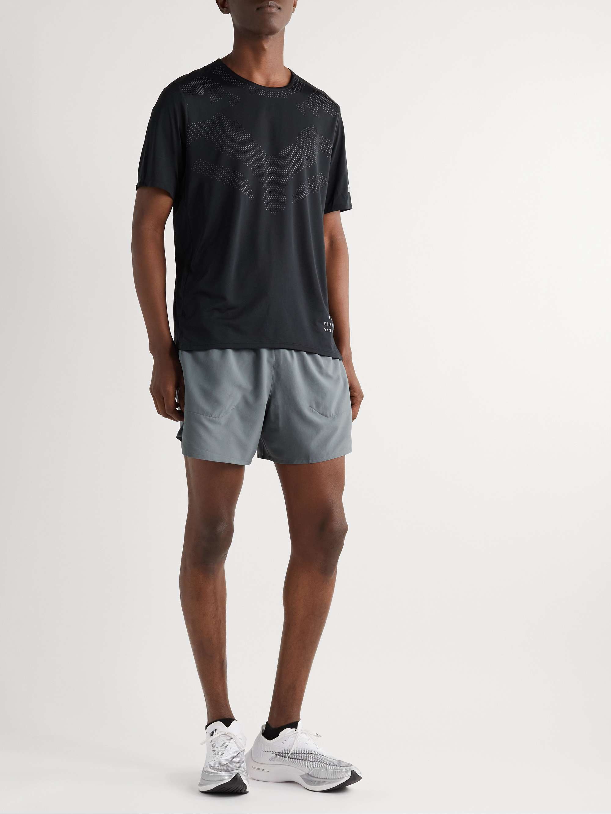 NIKE RUNNING Stride Straight-Leg Mesh-Panelled Dri-FIT Ripstop Shorts