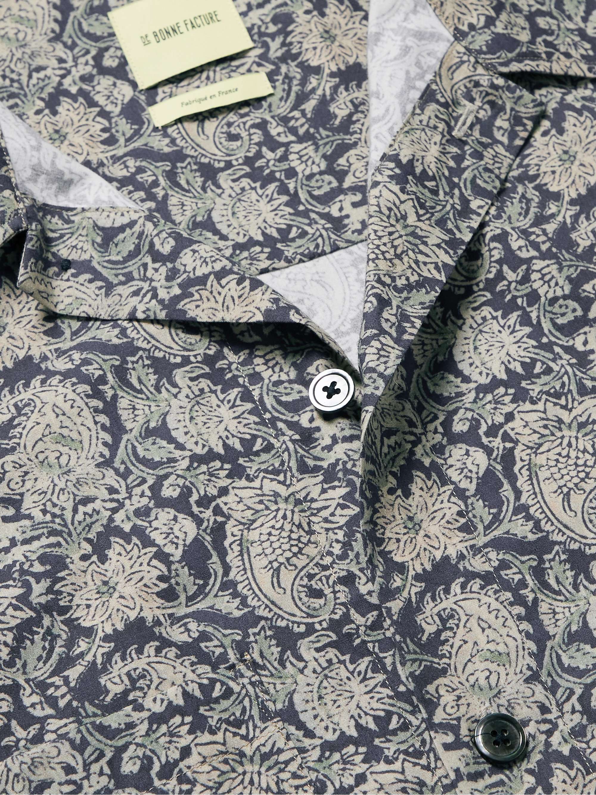 DE BONNE FACTURE Convertible-Collar Paisley-Print Linen Overshirt