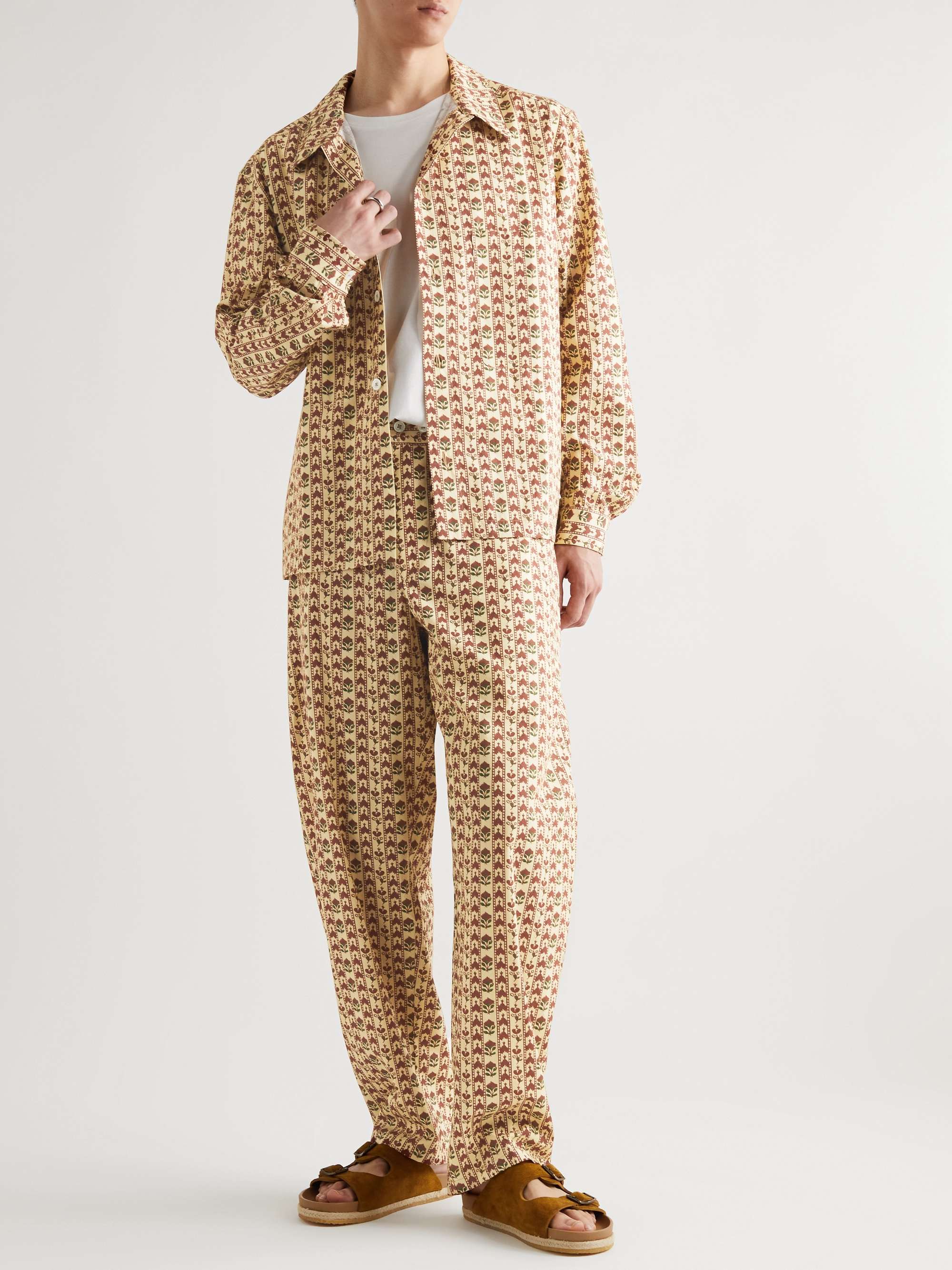 DE BONNE FACTURE Camp-Collar Printed Cotton-Voile Overshirt
