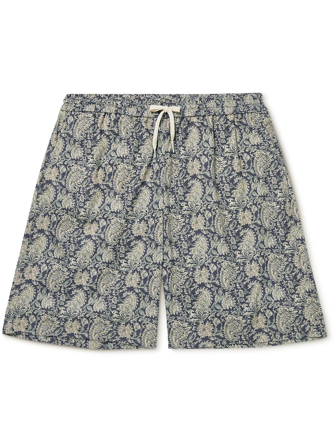 Wide-Leg Paisley-Print Cotton-Voile Drawstring Shorts