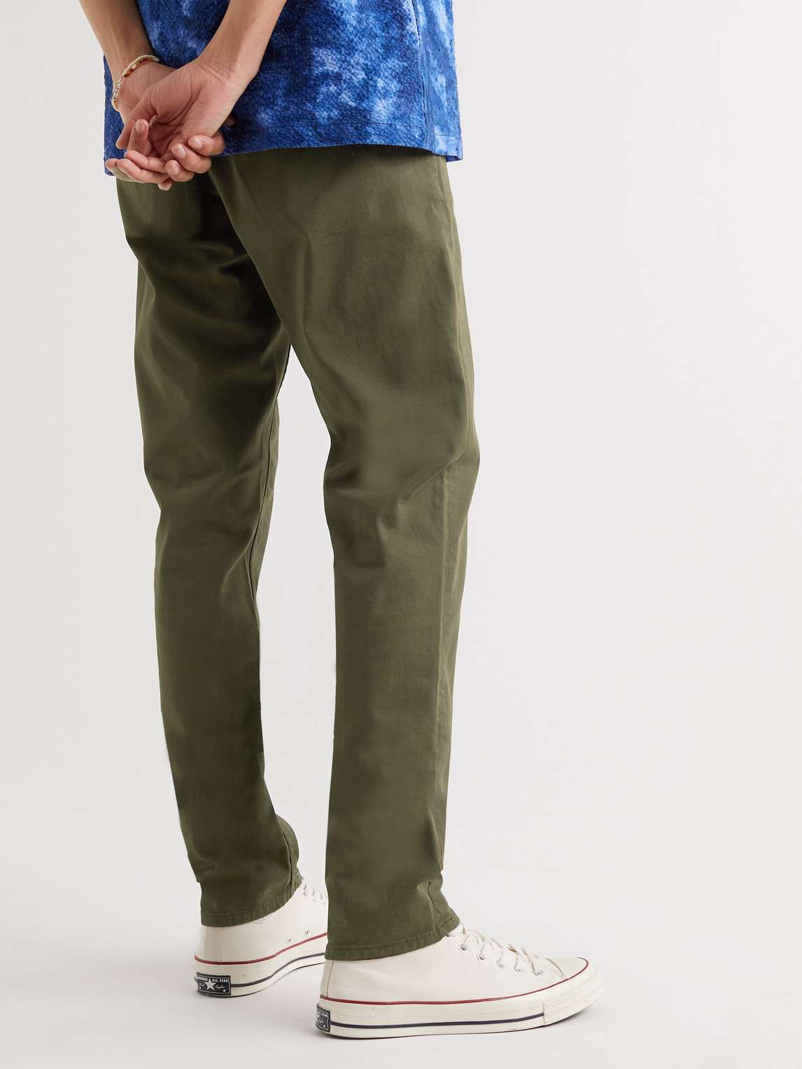 Shop Nudie Jeans Easy Alvin Slim-fit Organic Cotton-blend Trousers In Green