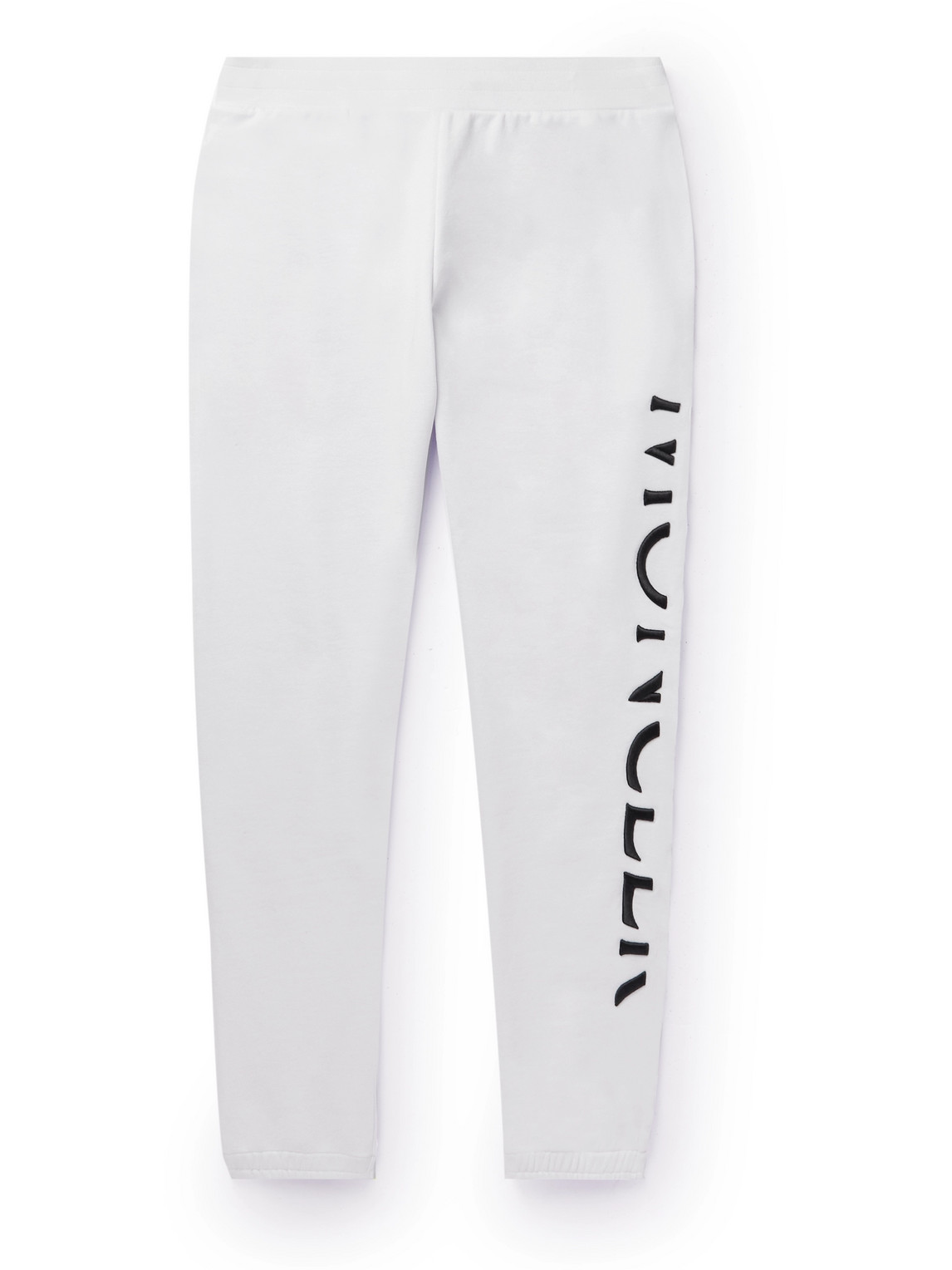 Shop Moncler Tapered Logo-embroidered Cotton-jersey Sweatpants In White