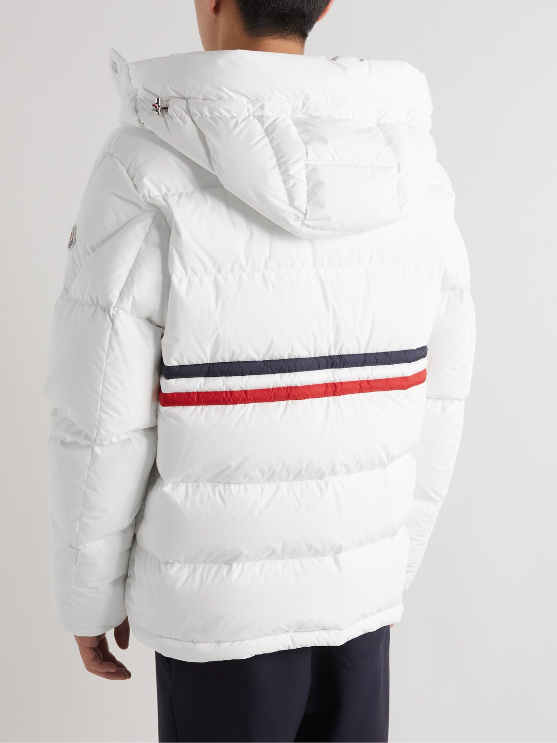 Moncler Fleole Logo-print Striped Quilted Shell Hooded Down Jacket In Neutrals