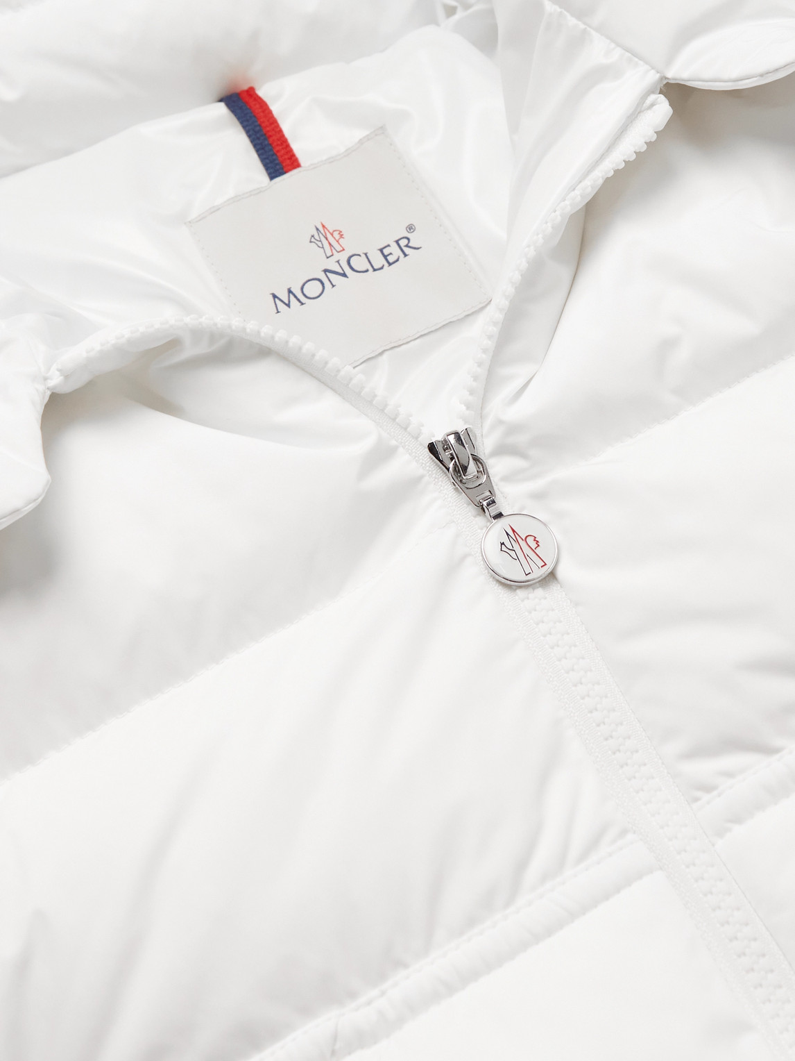 Moncler Fleole Logo-print Striped Quilted Shell Hooded Down Jacket In Neutrals