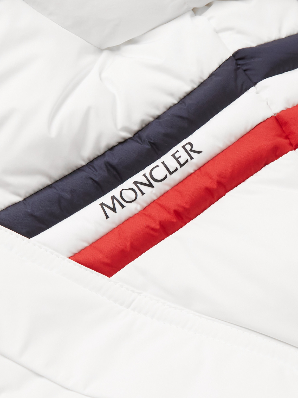 Moncler Fleole Logo-print Striped Quilted Shell Hooded Down Jacket In Neutrals