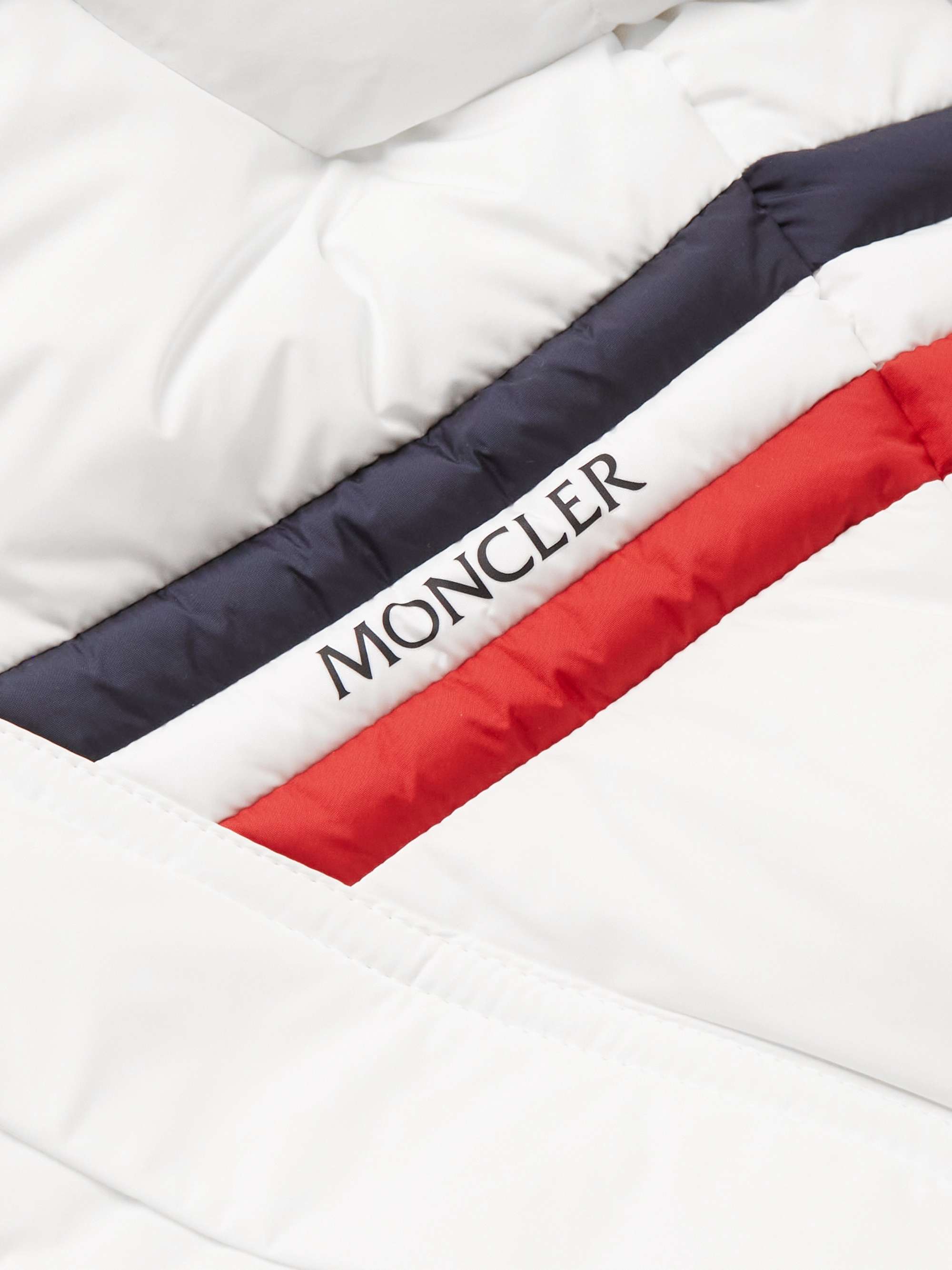 MONCLER Fleole Logo-Print Striped Quilted Shell Hooded Down Jacket