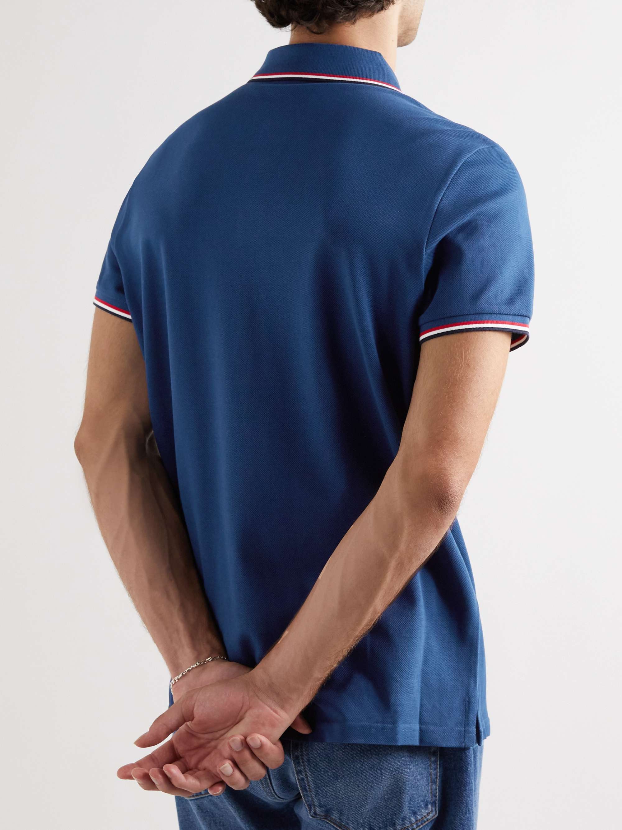 MONCLER Logo-Appliquéd Striped Cotton-Piqué Polo Shirt