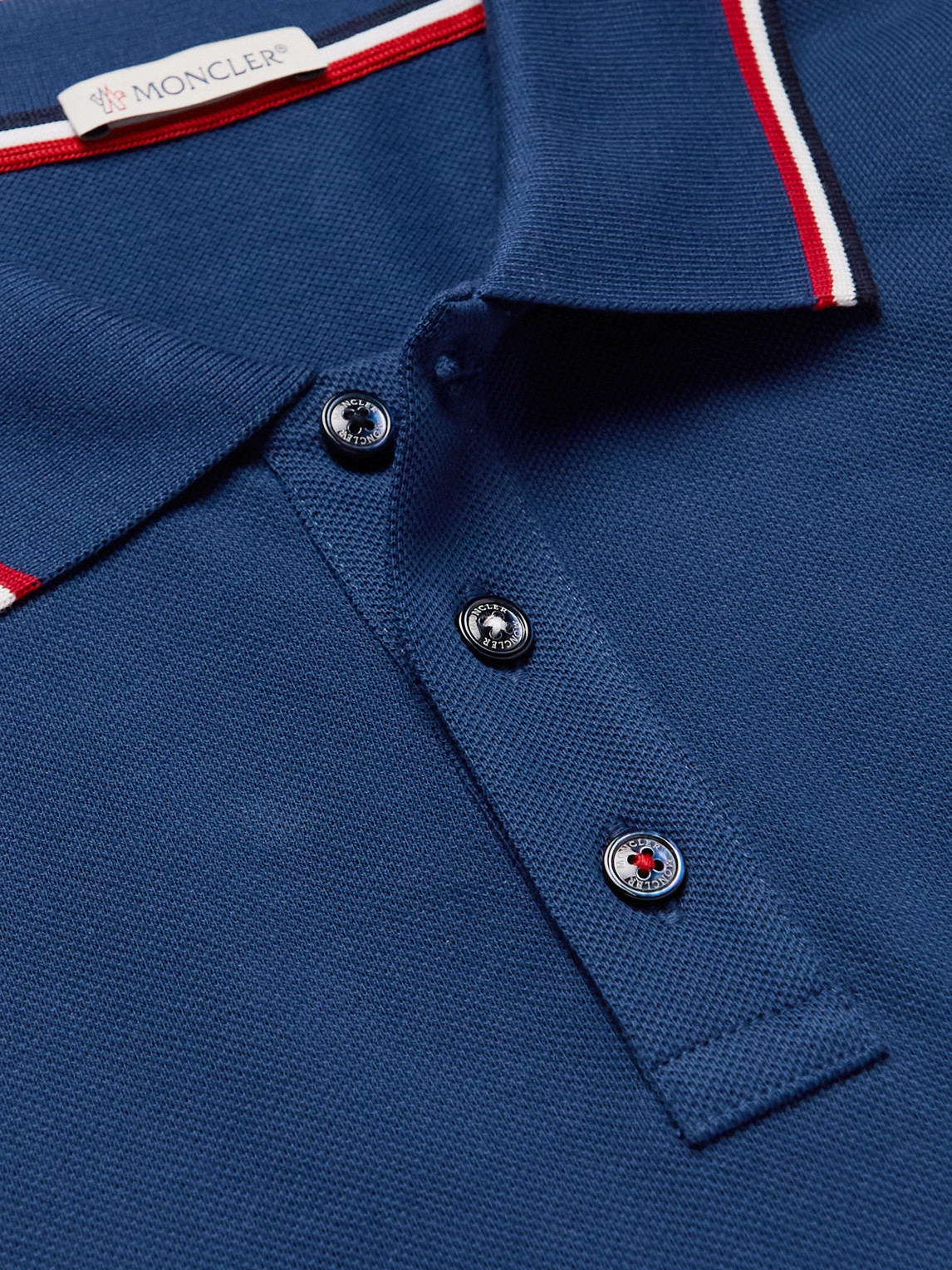 Shop Moncler Logo-appliquéd Striped Cotton-piqué Polo Shirt In Blue
