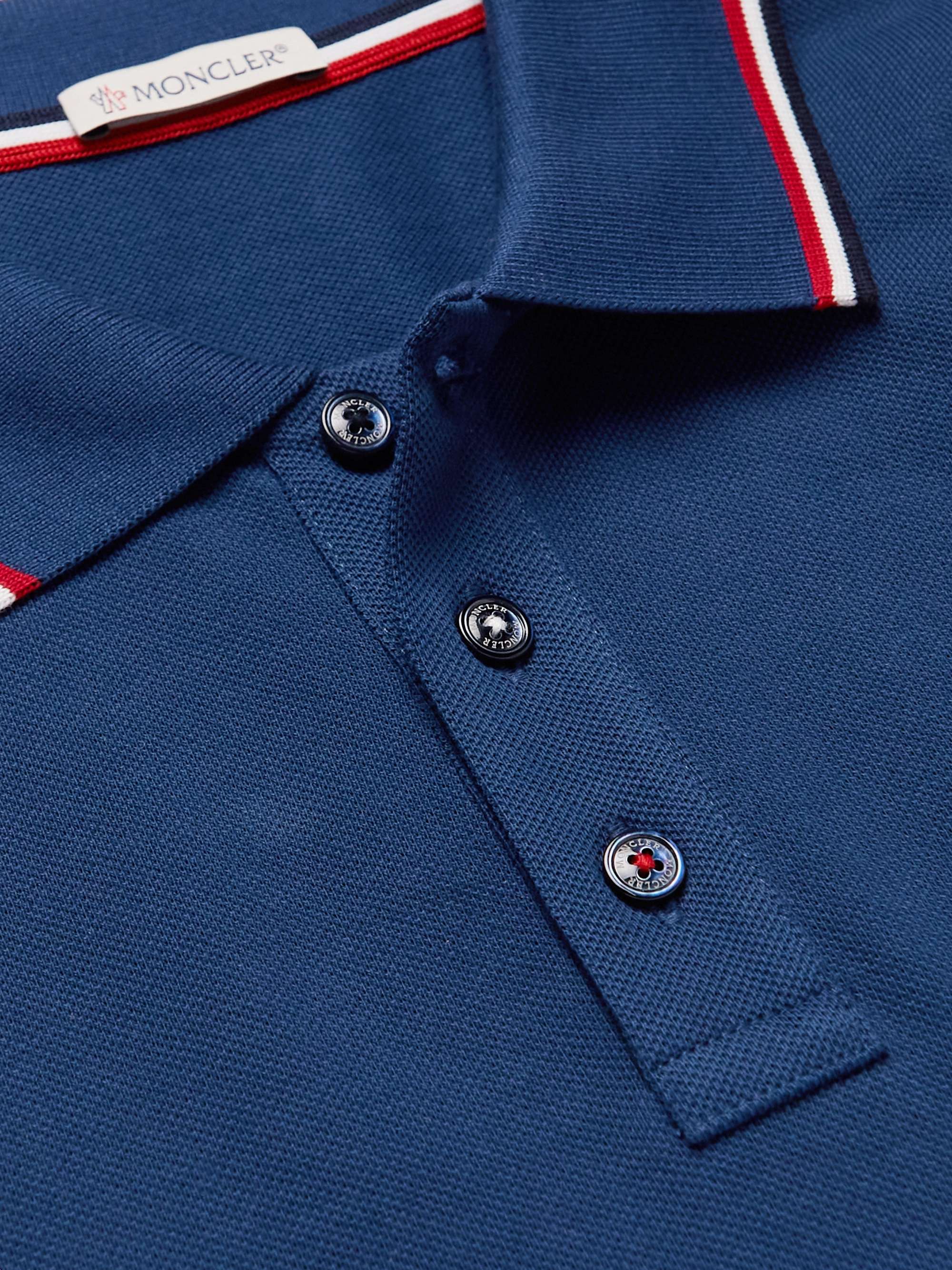 MONCLER Logo-Appliquéd Striped Cotton-Piqué Polo Shirt