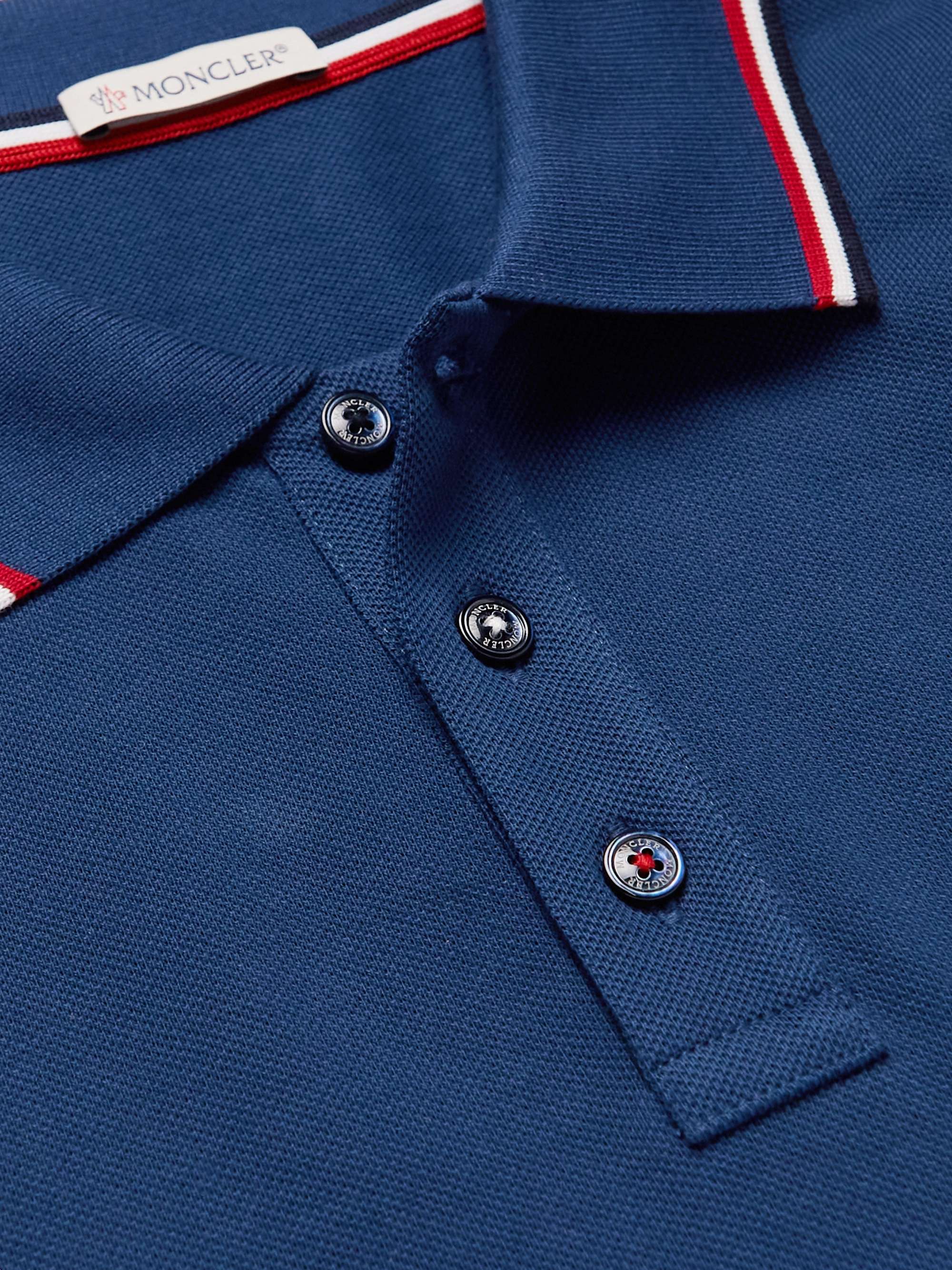 MONCLER Logo-Appliquéd Striped Cotton-Piqué Polo Shirt for Men | MR PORTER