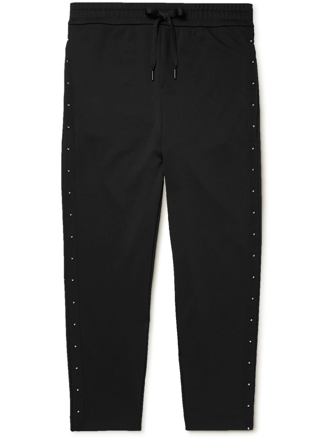 Moncler Tapered Embellished Jersey Sweatpants In Black