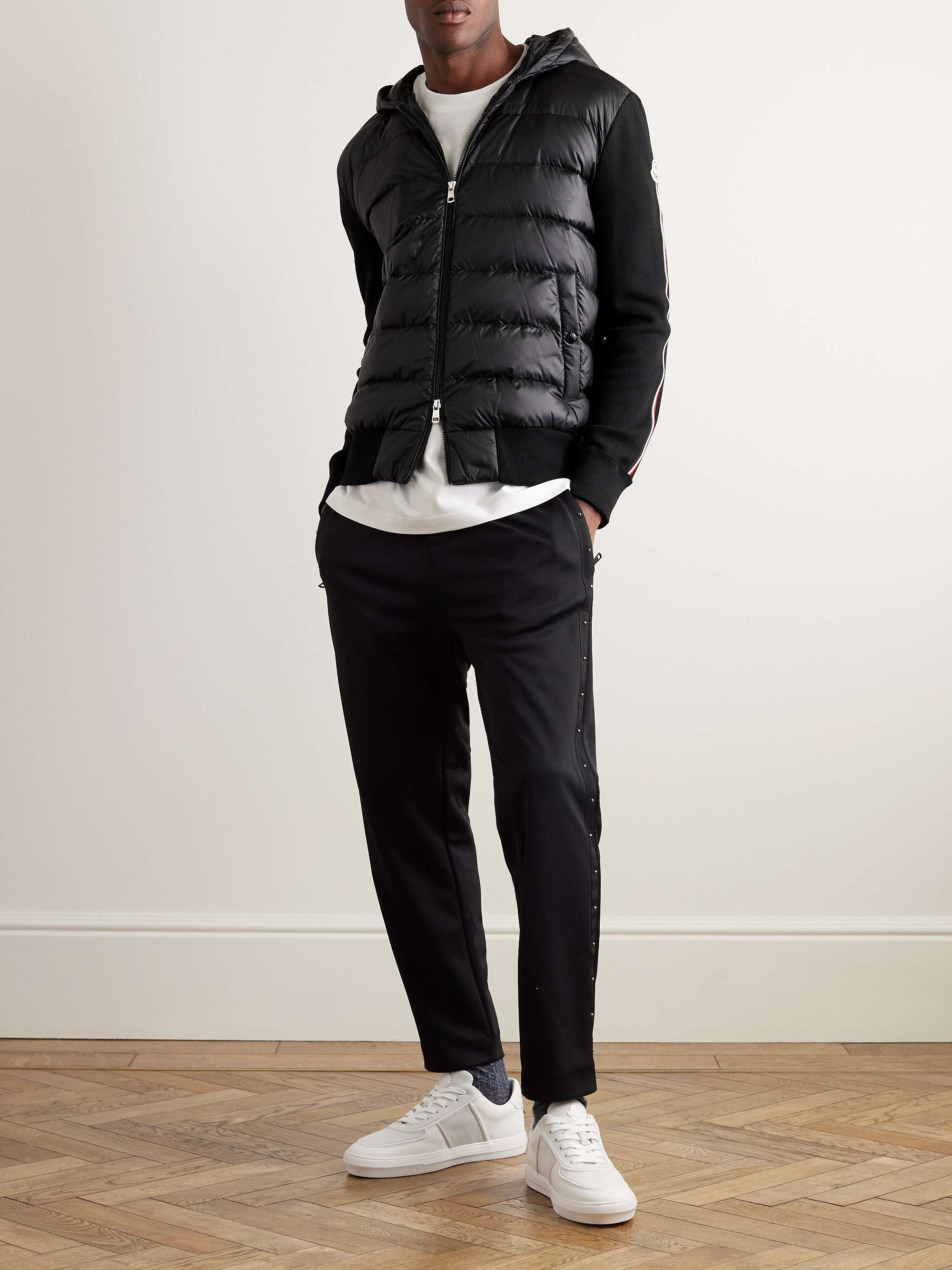 Black Padded Wool Hoodie Sweaters Cardigans For Men Moncler