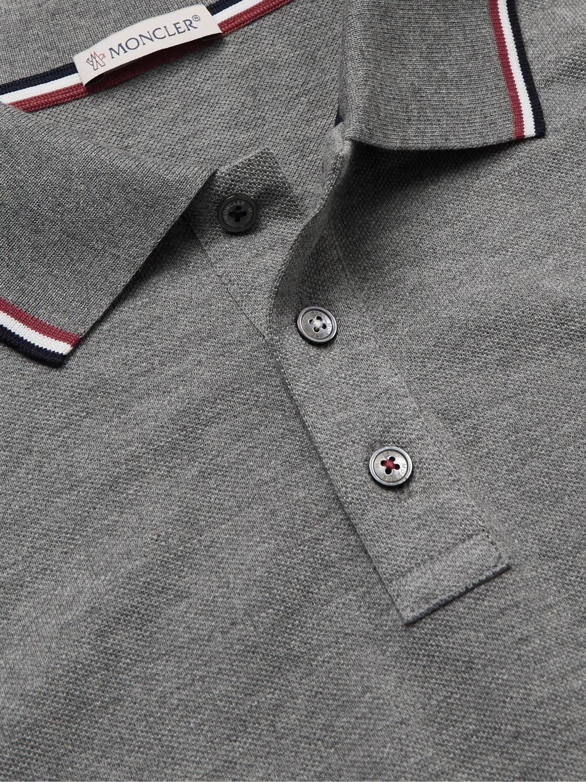 Shop Moncler Logo-appliquéd Striped Cotton-piqué Polo Shirt In Gray