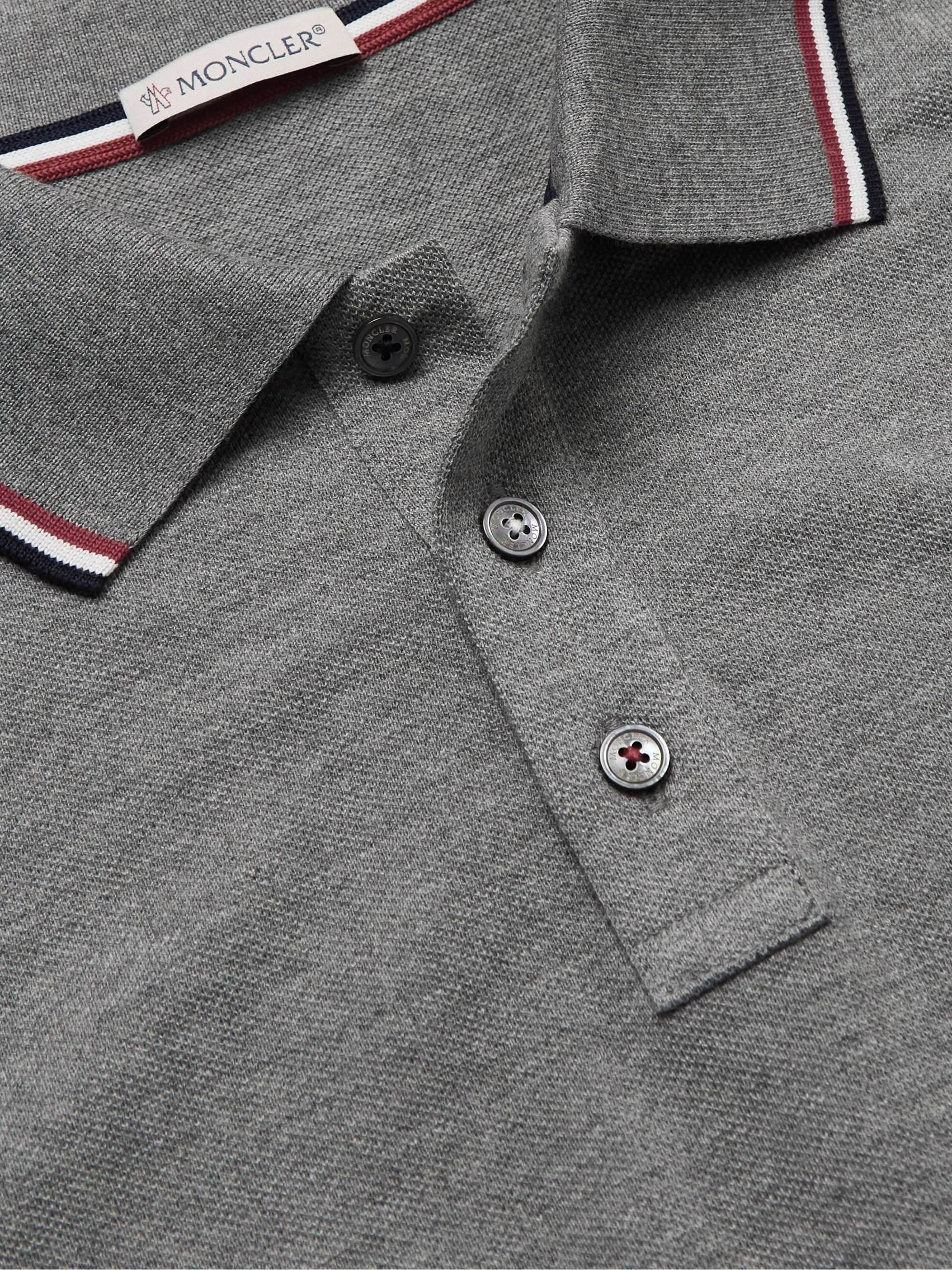 MONCLER Logo-Appliquéd Striped Cotton-Piqué Polo Shirt