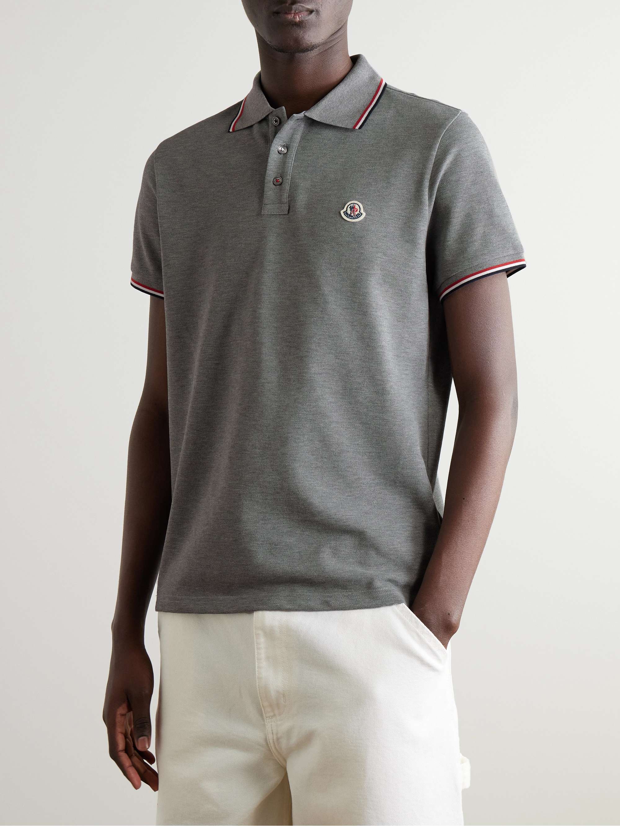 MONCLER Logo-Appliquéd Striped Cotton-Piqué Polo Shirt