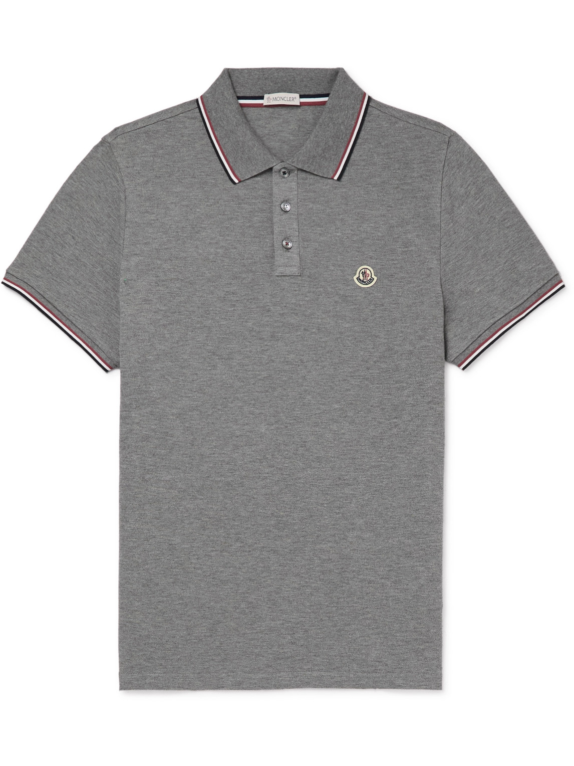 Moncler Logo-appliquéd Striped Cotton-piqué Polo Shirt In Gray