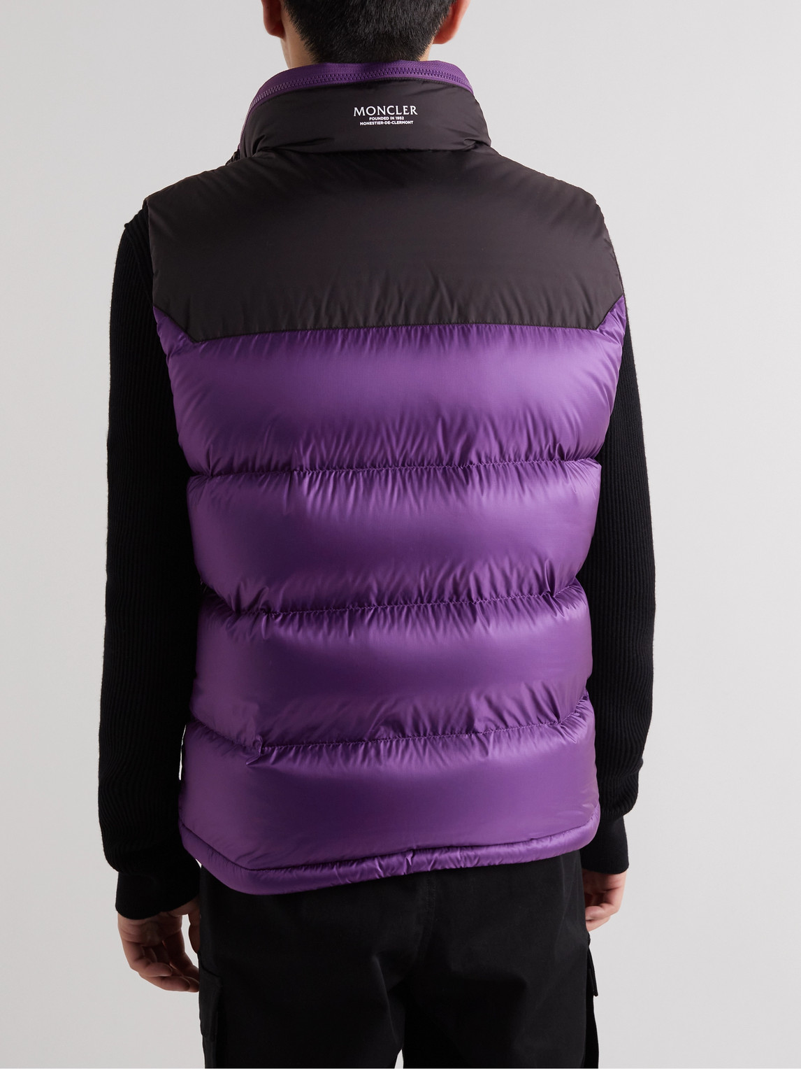 MONCLER OPHRYS LOGO-APPLIQUÉD COLOUR-BLOCK QUILTED SHELL AND RIPSTOP DOWN GILET