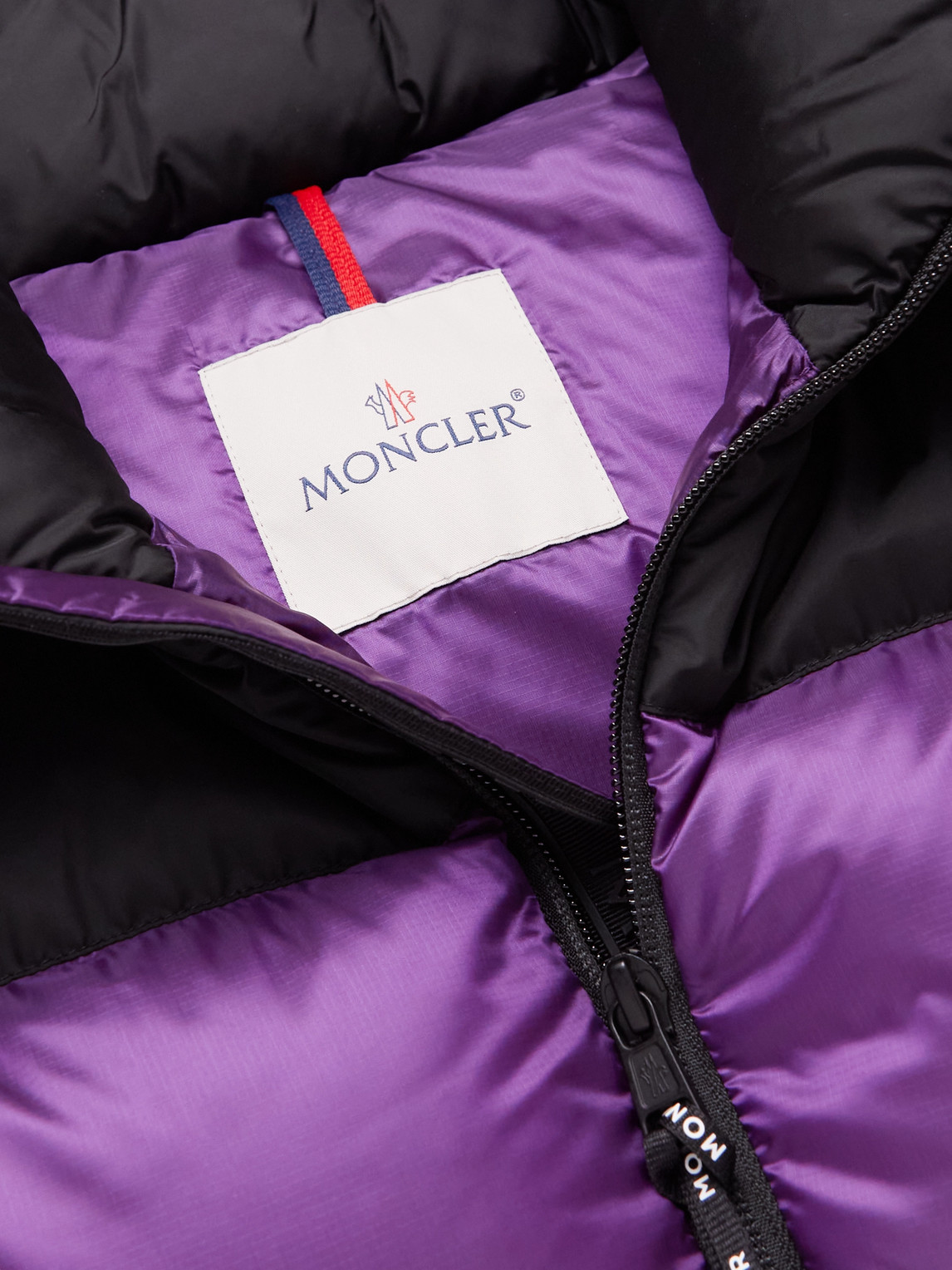 MONCLER OPHRYS LOGO-APPLIQUÉD COLOUR-BLOCK QUILTED SHELL AND RIPSTOP DOWN GILET