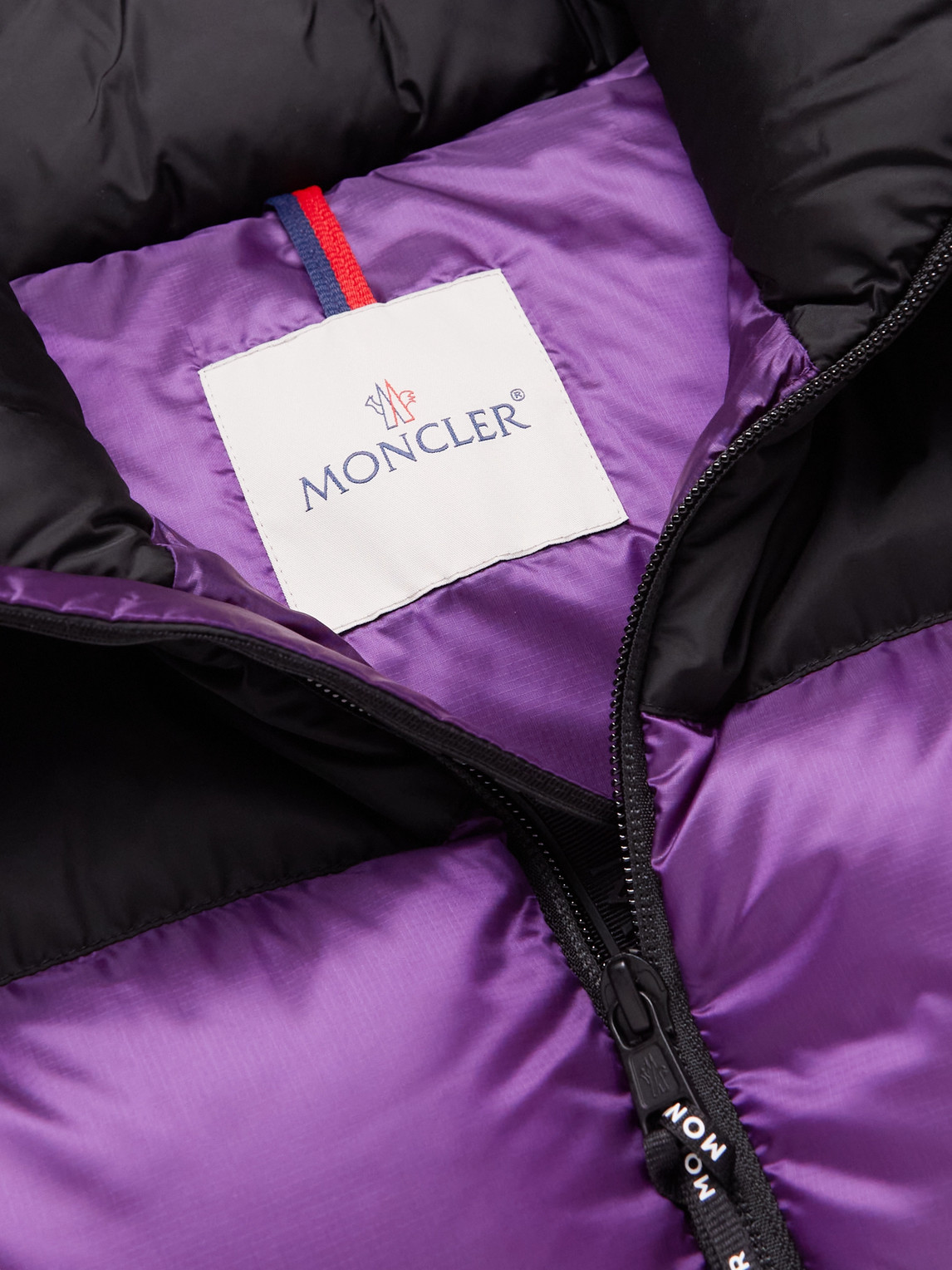 Shop Moncler Ophrys Logo-appliquéd Colour-block Quilted Shell And Ripstop Down Gilet In Purple