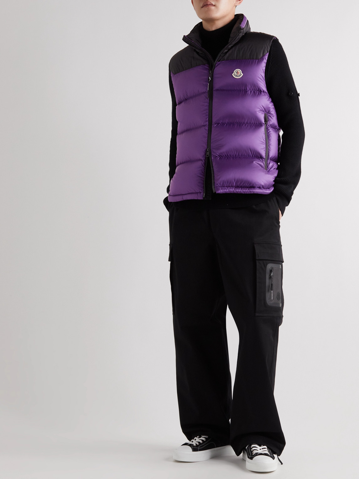 MONCLER OPHRYS LOGO-APPLIQUÉD COLOUR-BLOCK QUILTED SHELL AND RIPSTOP DOWN GILET