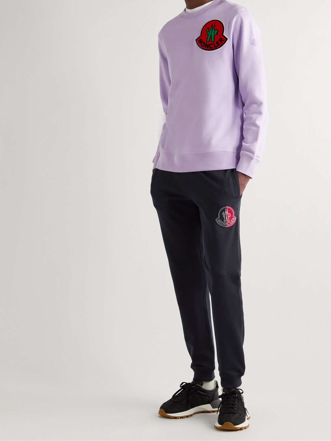 Shop Moncler Genius 2 Moncler 1952 Tapered Logo-appliquéd Cotton-jersey Sweatpants In Blue