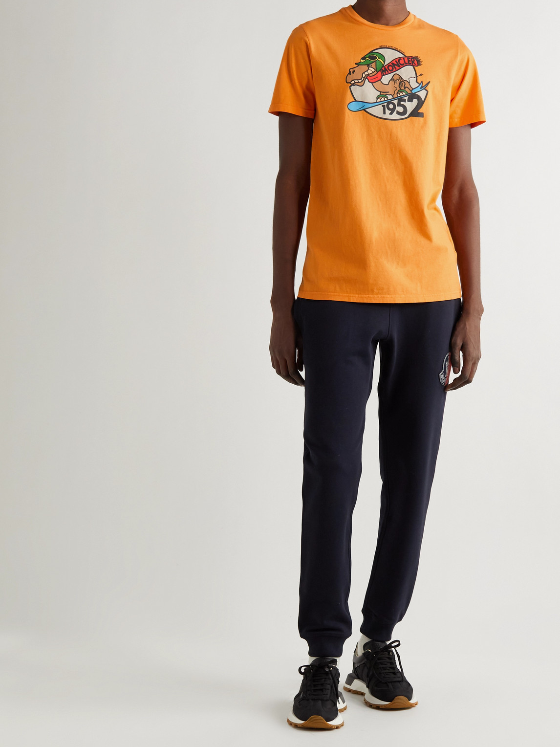 Shop Moncler Genius 2 Moncler 1952 Garment-dyed Printed Cotton-jersey T-shirt In Orange