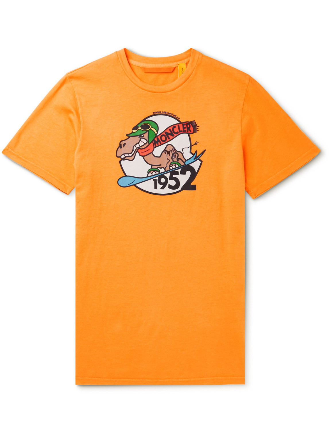 Moncler Genius 2 Moncler 1952 Garment-dyed Printed Cotton-jersey T-shirt In Orange