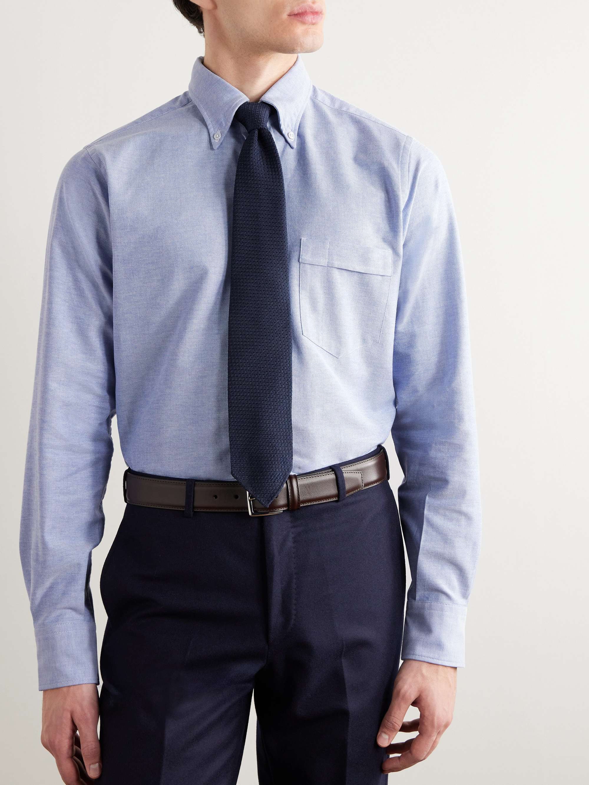 DRAKE'S Blue Button-Down Collar Cotton Oxford Shirt