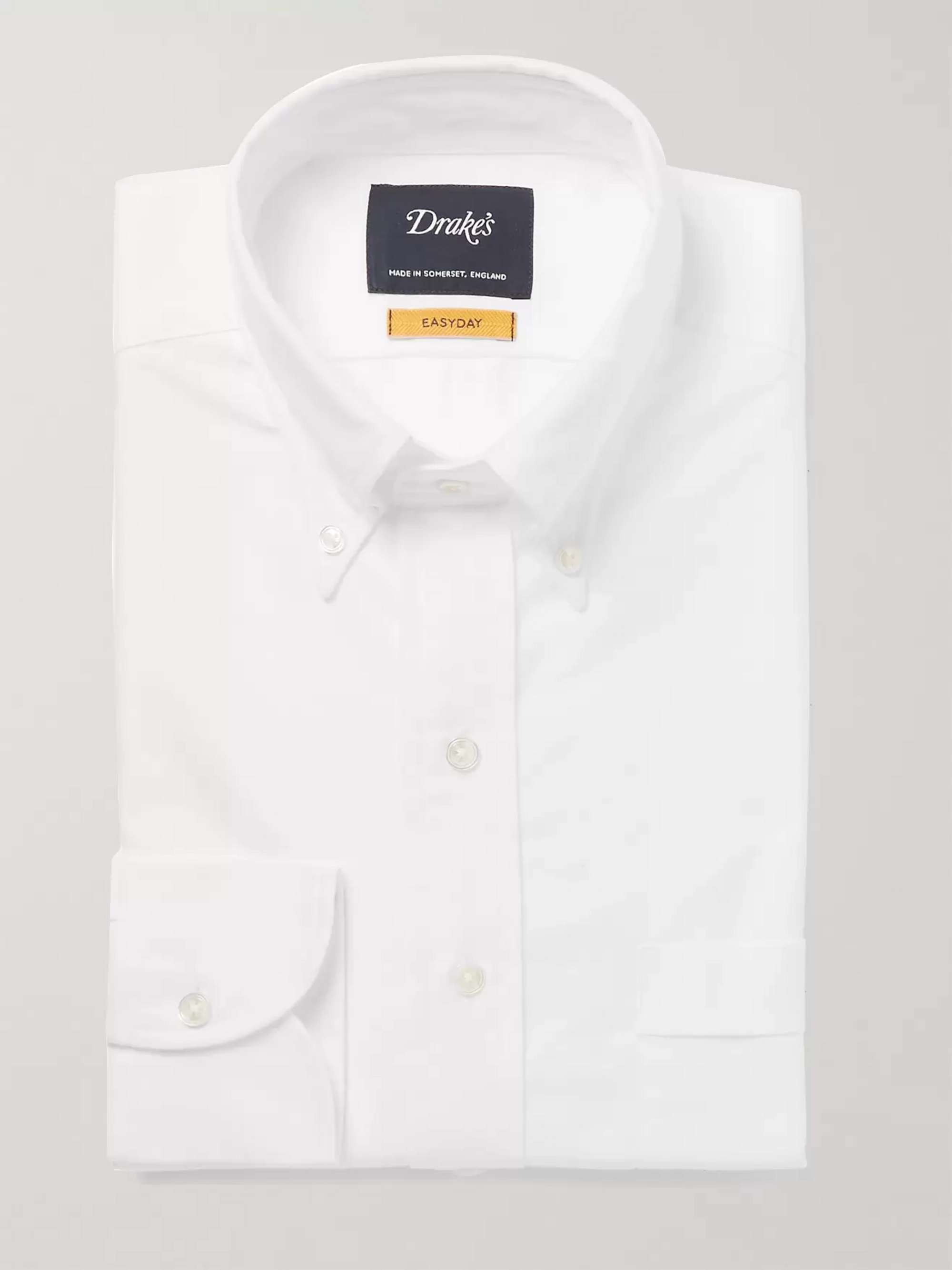 DRAKE'S White Button-Down Collar Cotton Oxford Shirt