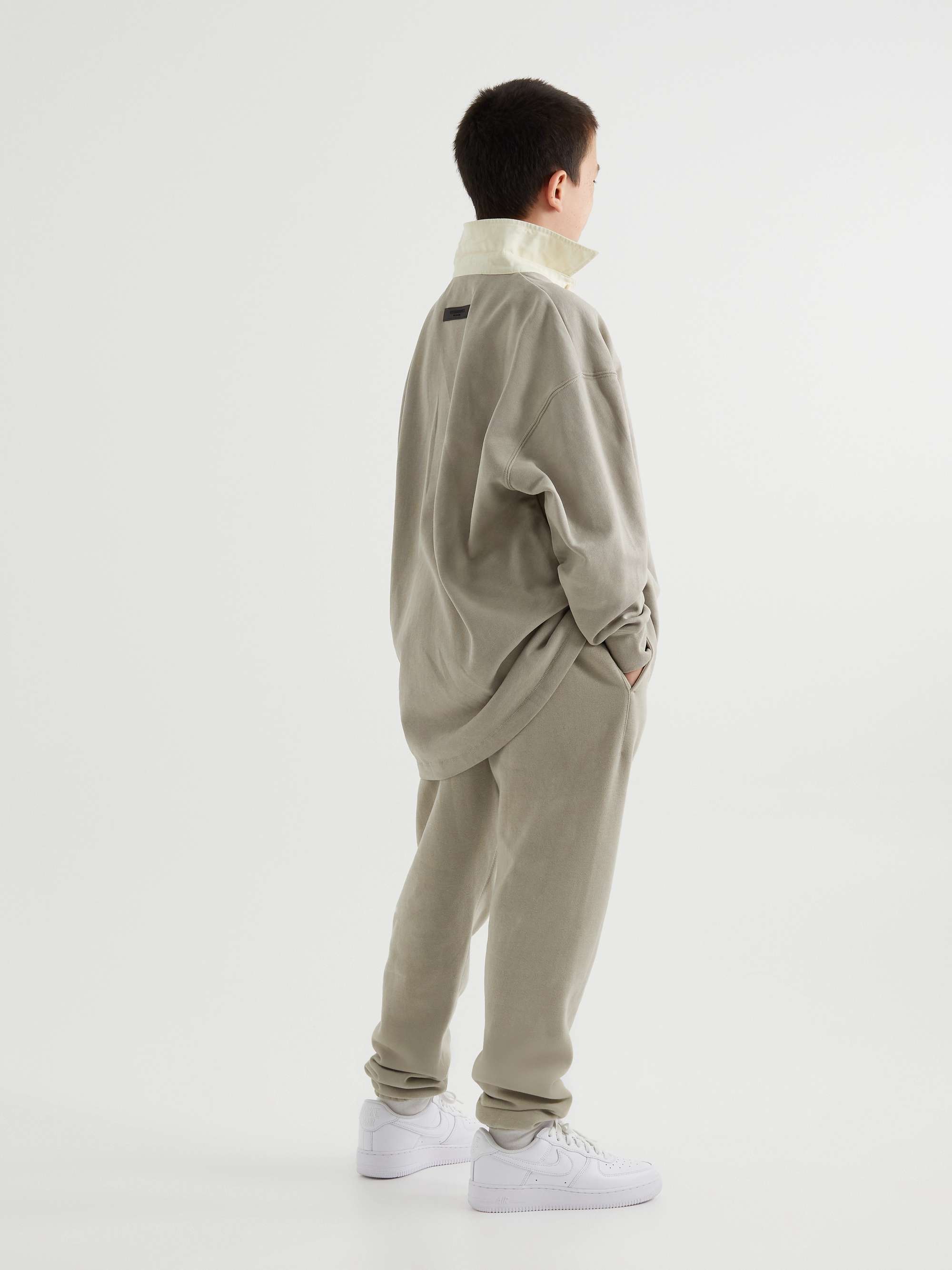 FEAR OF GOD ESSENTIALS KIDS Tapered Logo-Flocked Cotton-Blend Jersey Sweatpants