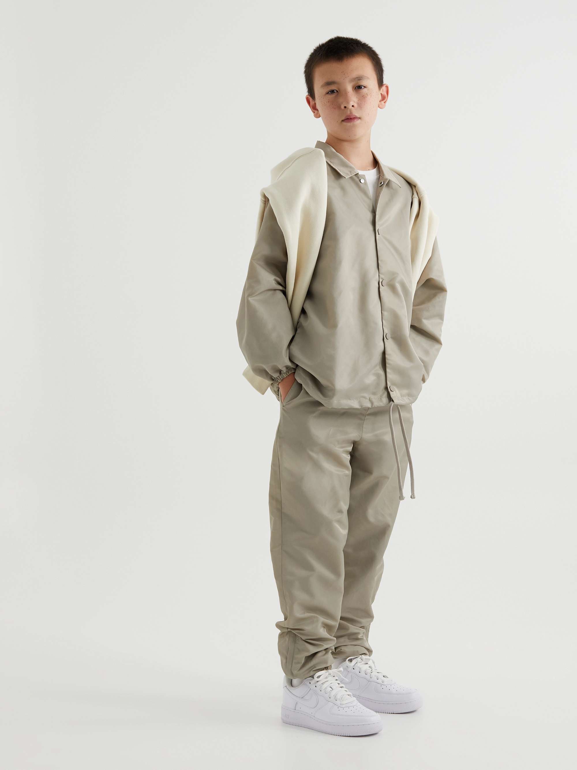 FEAR OF GOD ESSENTIALS KIDS Coaches Logo-Flocked Shell Coach Jacket | MR PORTER FEAR OF GOD ESSENTIALS KIDS Coaches Logo-Flocked Shell Coach Jacket | MR PORTER