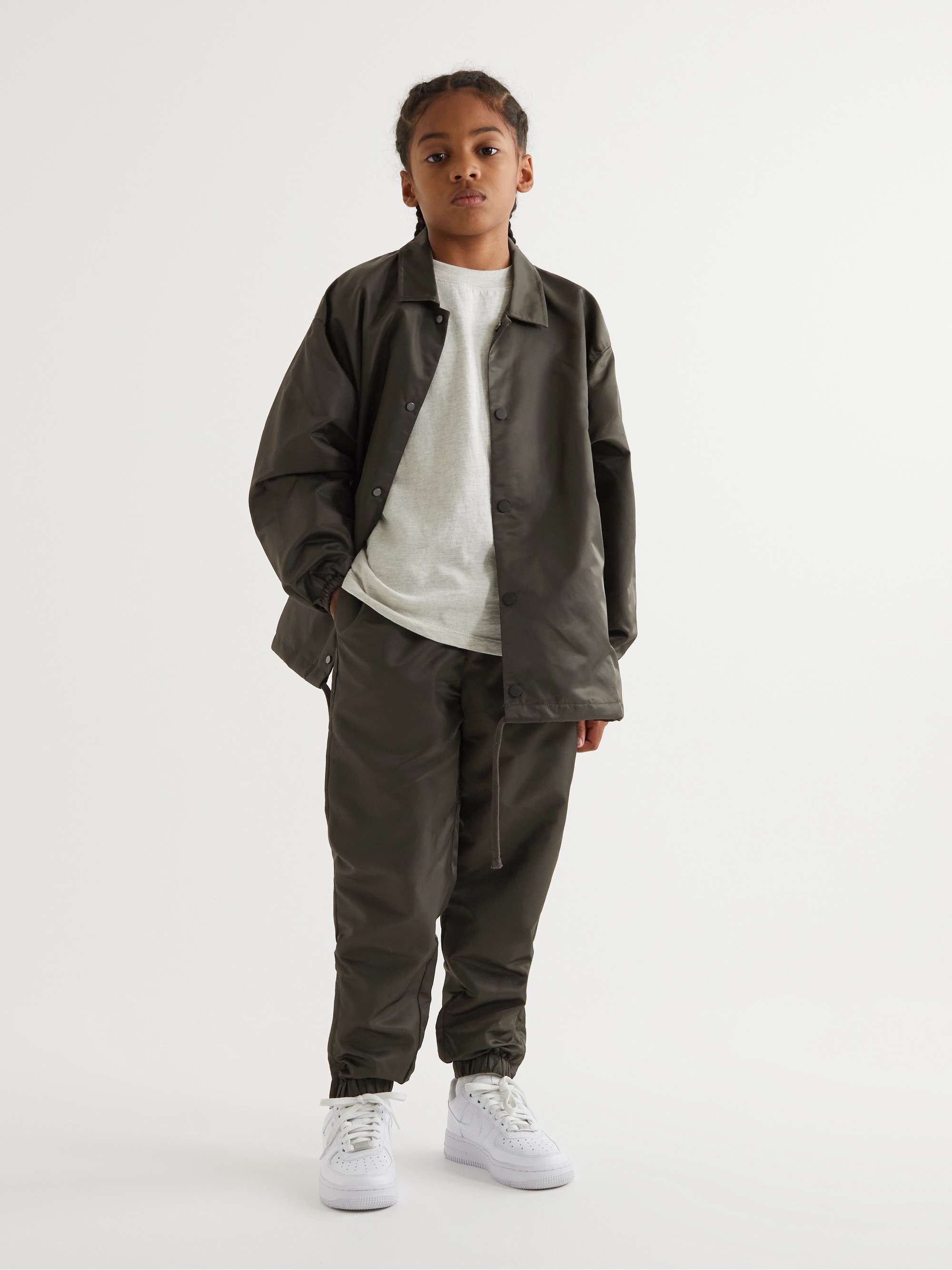 FEAR OF GOD ESSENTIALS KIDS Coaches Logo-Flocked Shell Coach Jacket