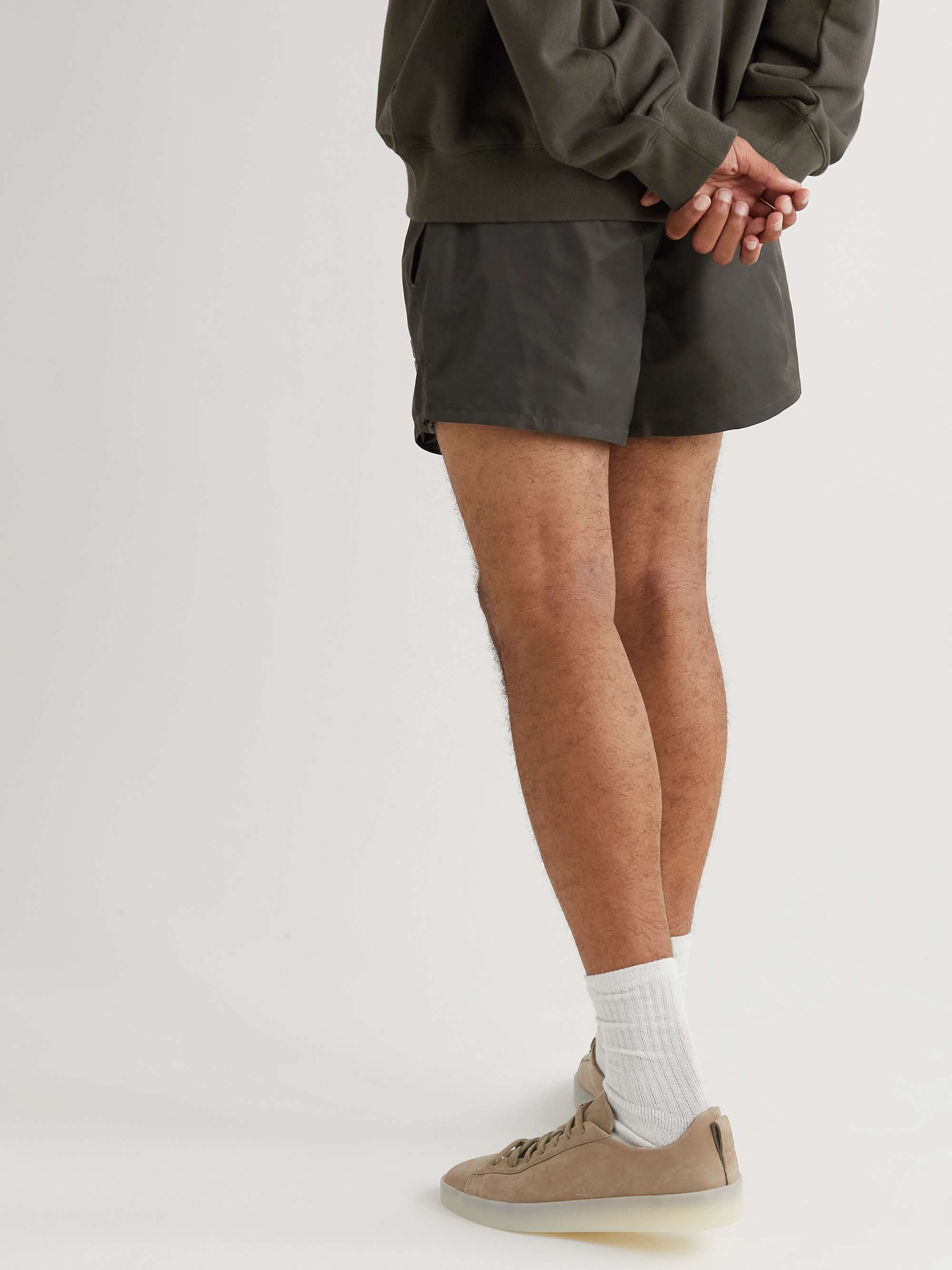 FEAR OF GOD ESSENTIALS Wide-Leg Logo-Flocked Shell Drawstring Shorts