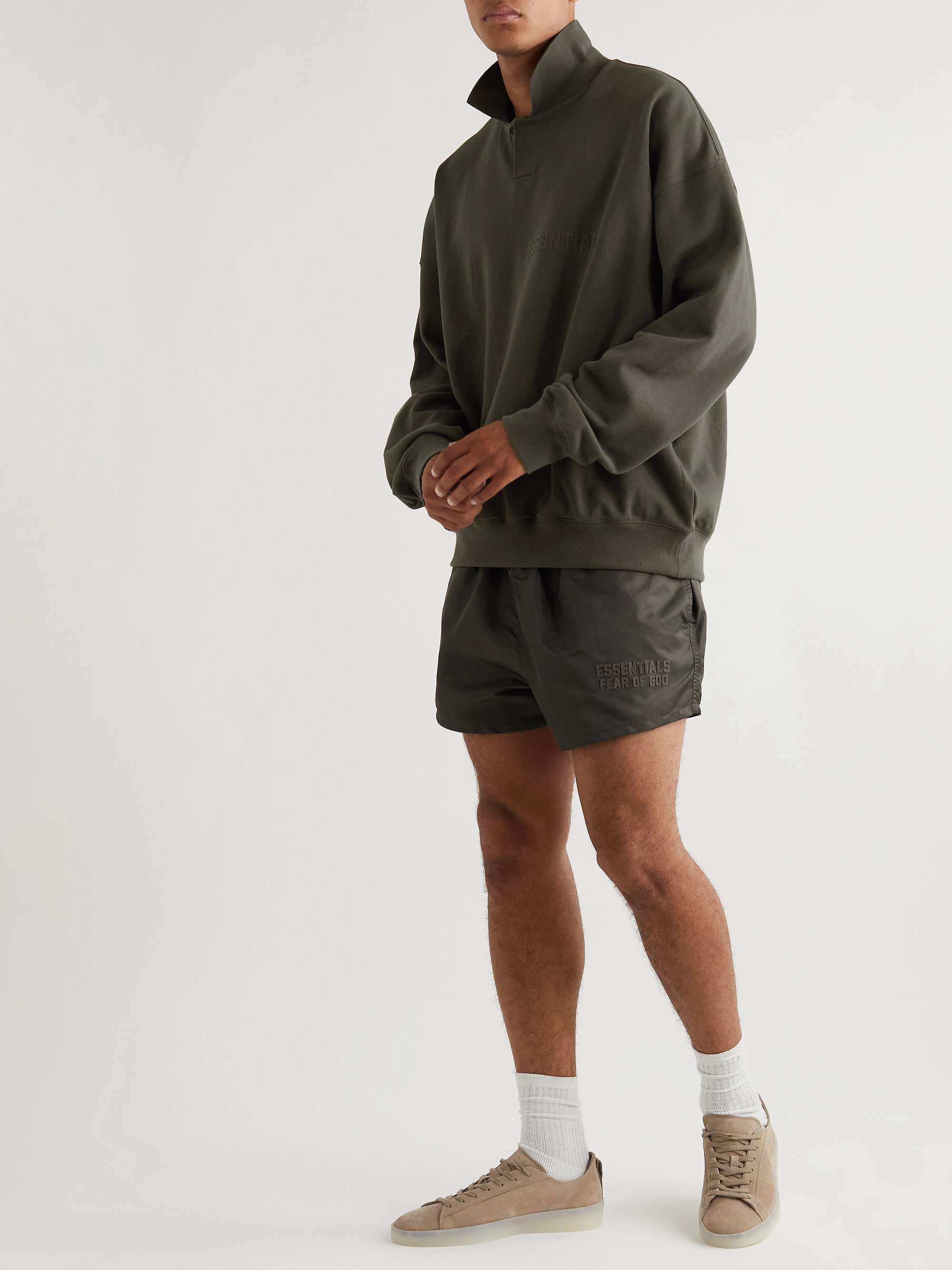 FEAR OF GOD ESSENTIALS Wide-Leg Logo-Flocked Shell Drawstring Shorts