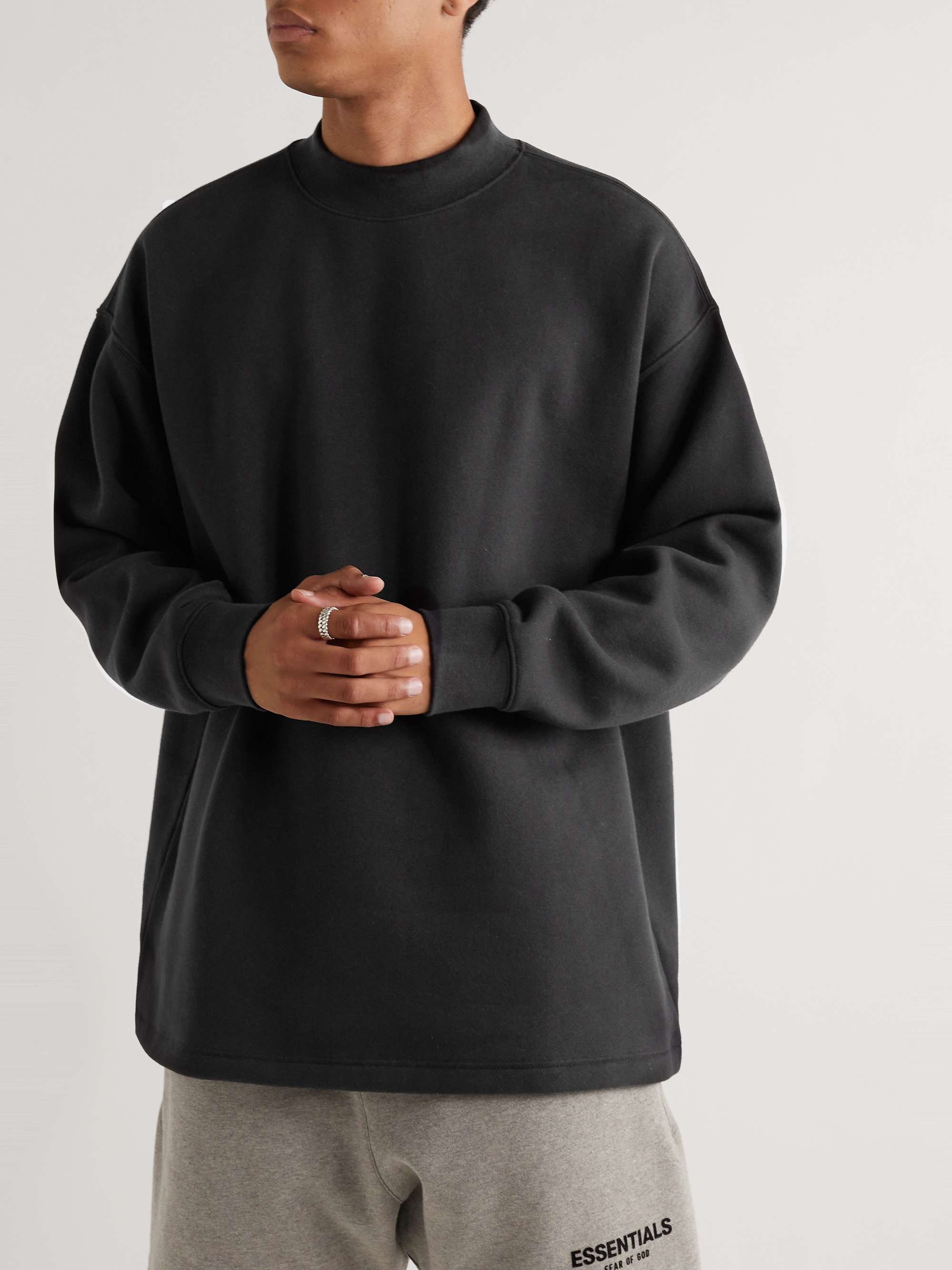 FEAR OF GOD ESSENTIALS Oversized Logo-Flocked Cotton-Blend Jersey Sweatshirt
