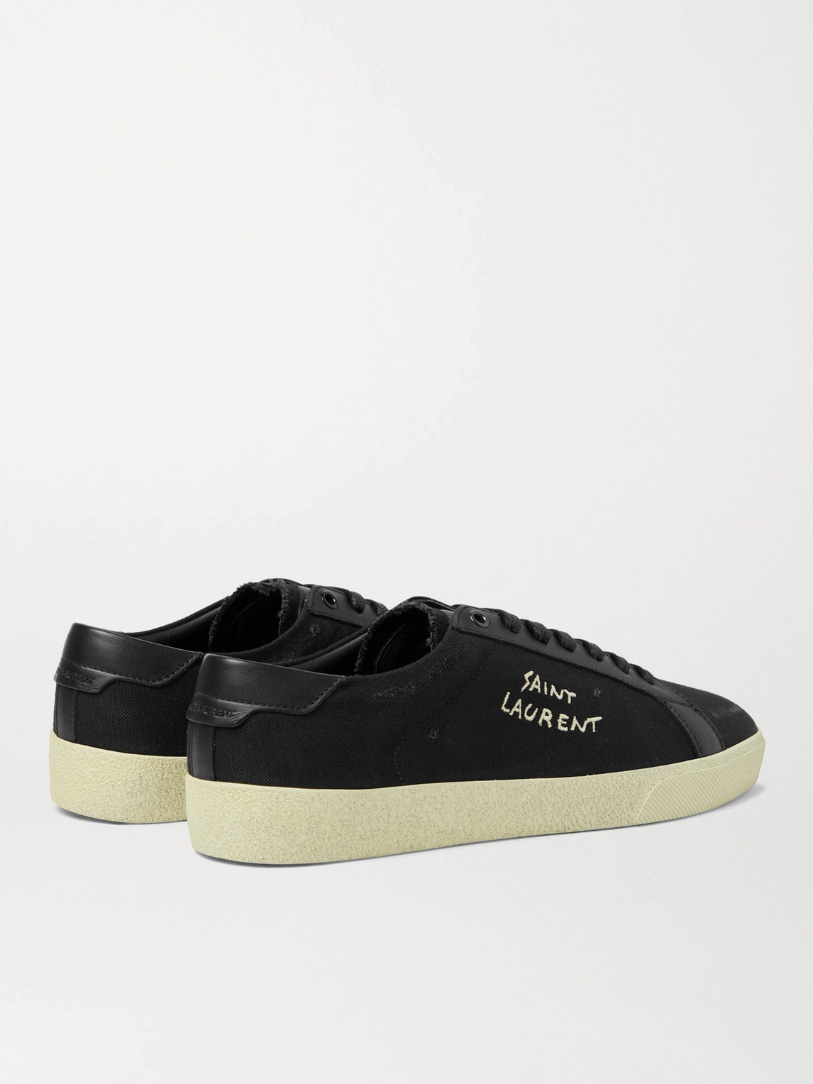 Shop Saint Laurent Court Classic Sl/06 Leather-trimmed Logo-embroidered Distressed Canvas Sneakers In Black