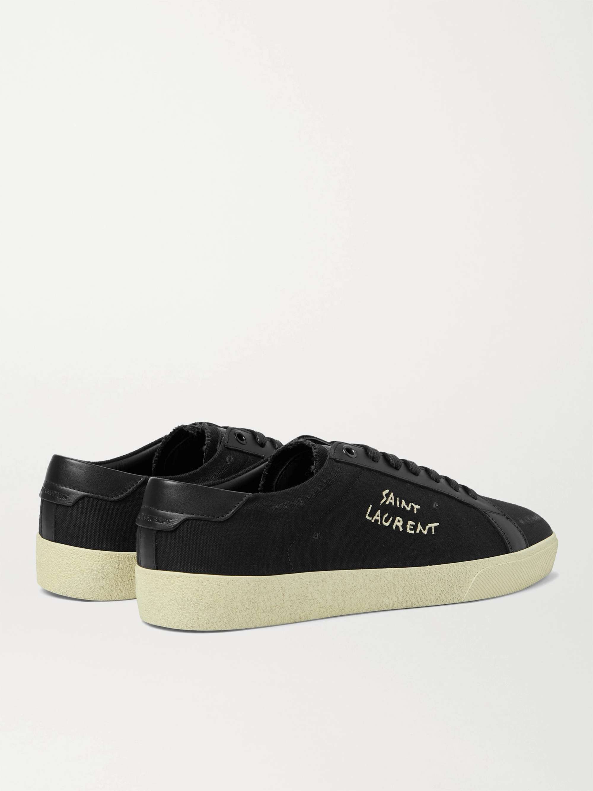 SAINT LAURENT Court Classic SL/06 Leather-Trimmed Logo-Embroidered Distressed Canvas Sneakers