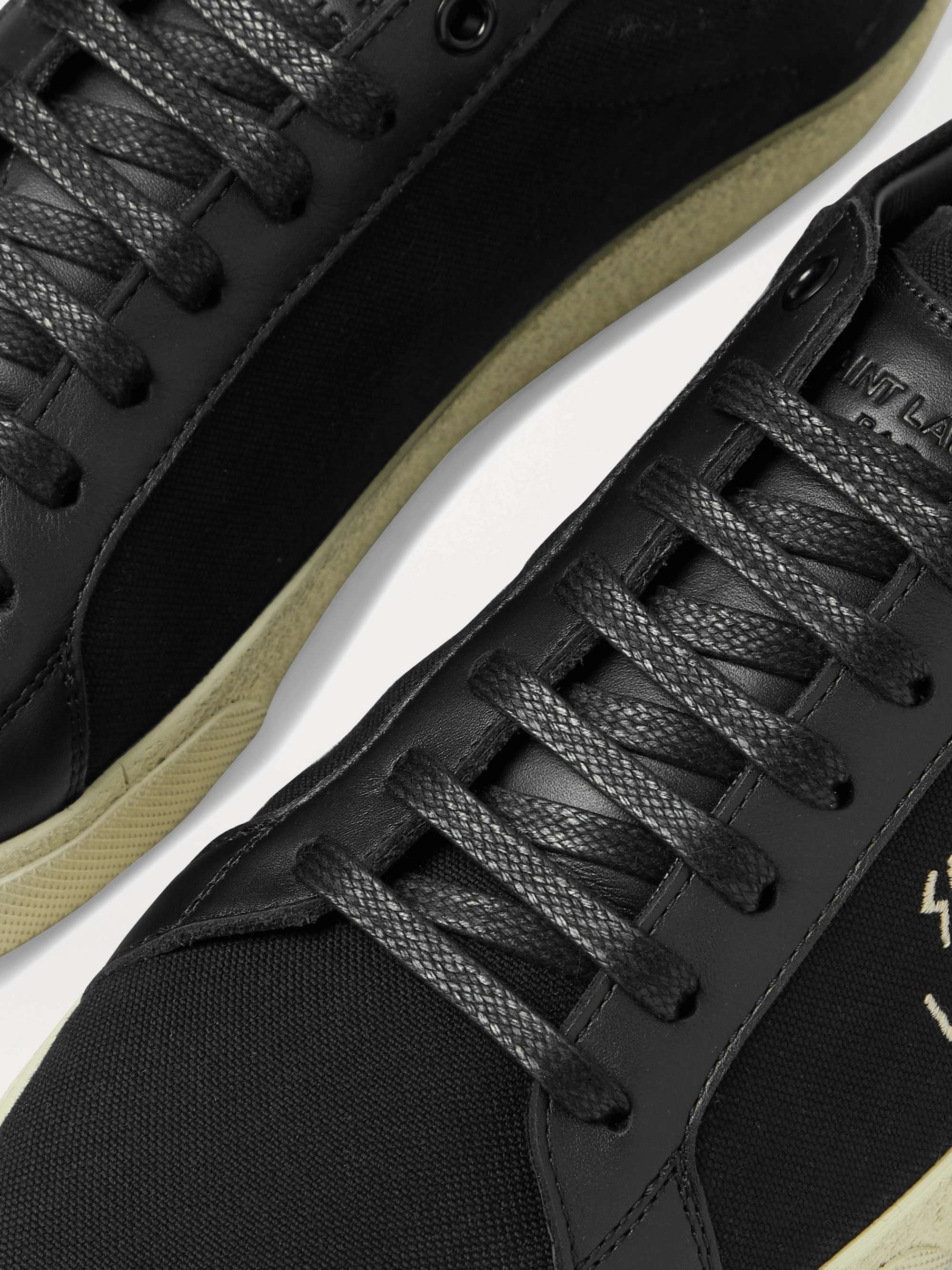 SAINT LAURENT Court Classic SL/06 Leather-Trimmed Logo-Embroidered Distressed Canvas Sneakers