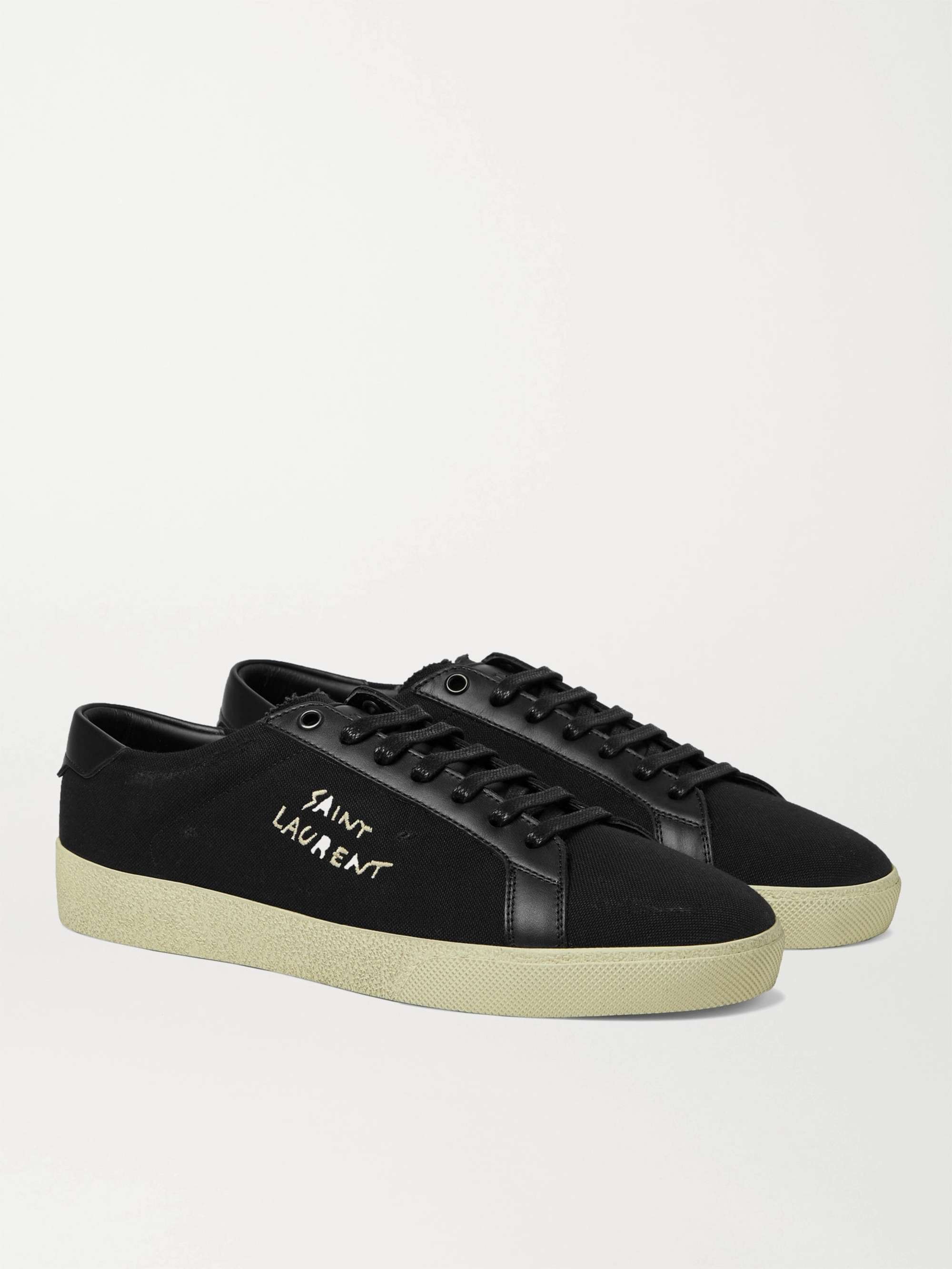 SAINT LAURENT Court Classic SL/06 Leather-Trimmed Logo-Embroidered Distressed Canvas Sneakers