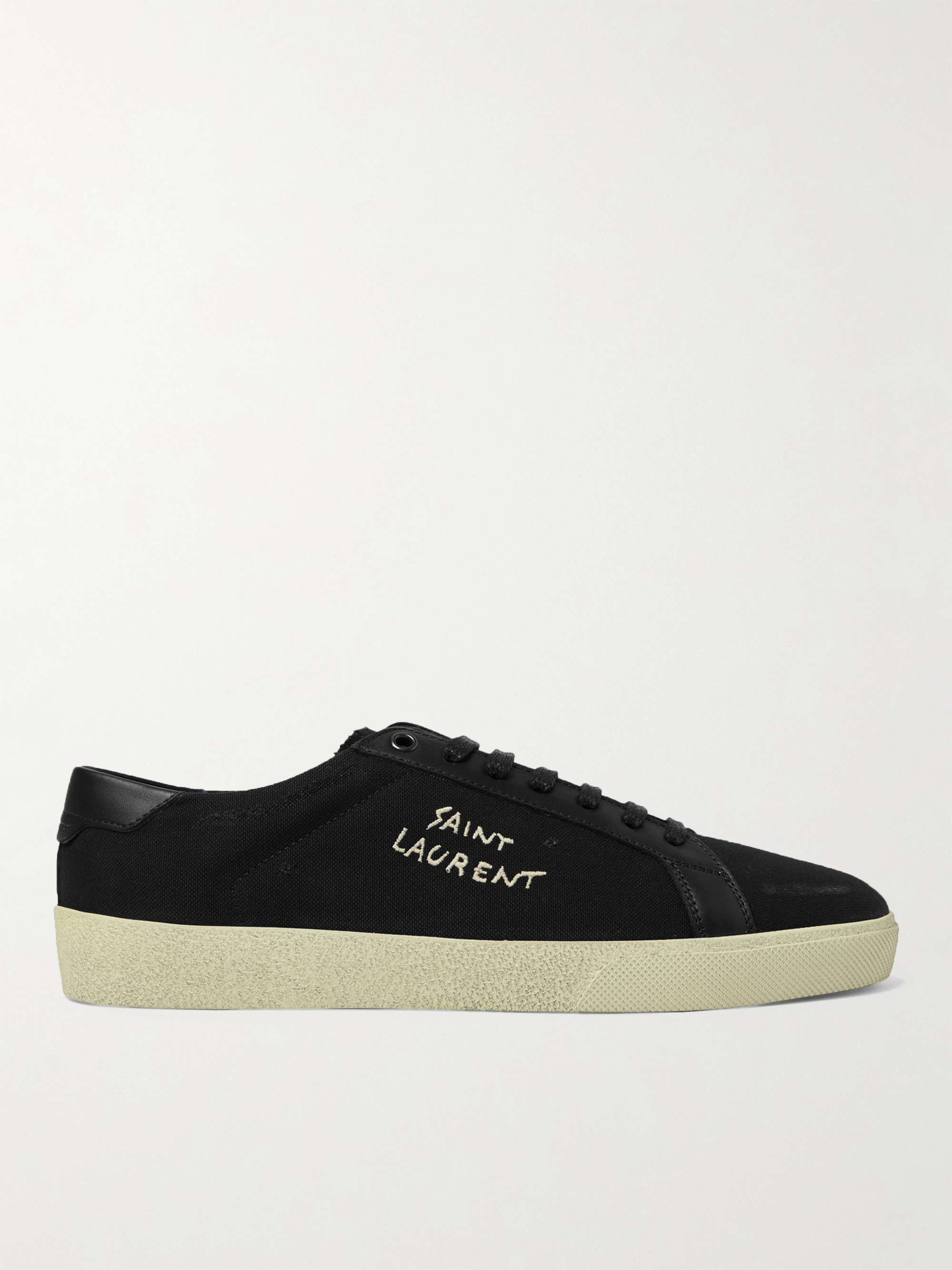SAINT LAURENT Court Classic SL/06 Leather-Trimmed Logo-Embroidered Distressed Canvas Sneakers