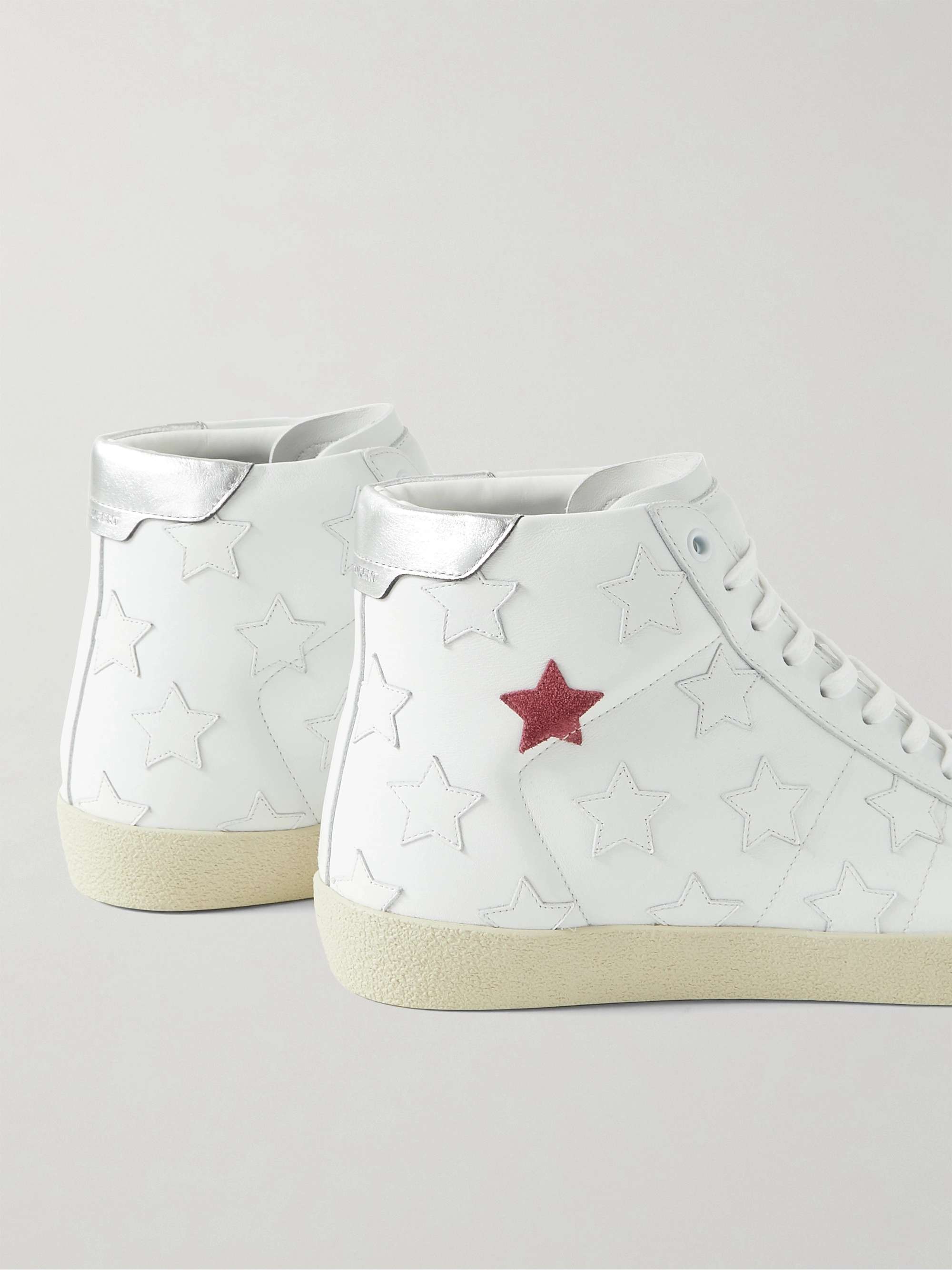 SAINT LAURENT Appliquéd Suede-Trimmed Leather High-Top Sneakers