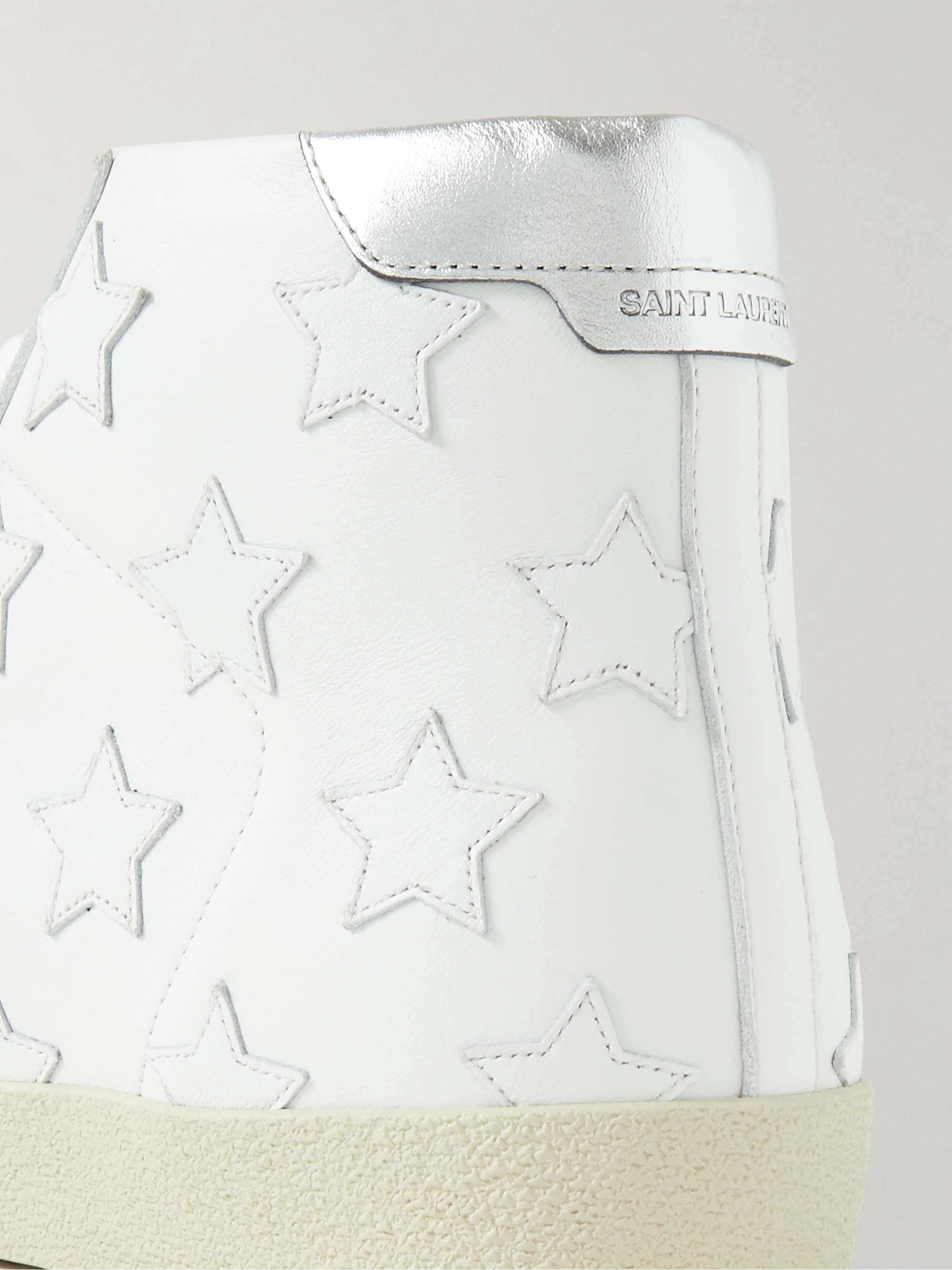 SAINT LAURENT Appliquéd Suede-Trimmed Leather High-Top Sneakers