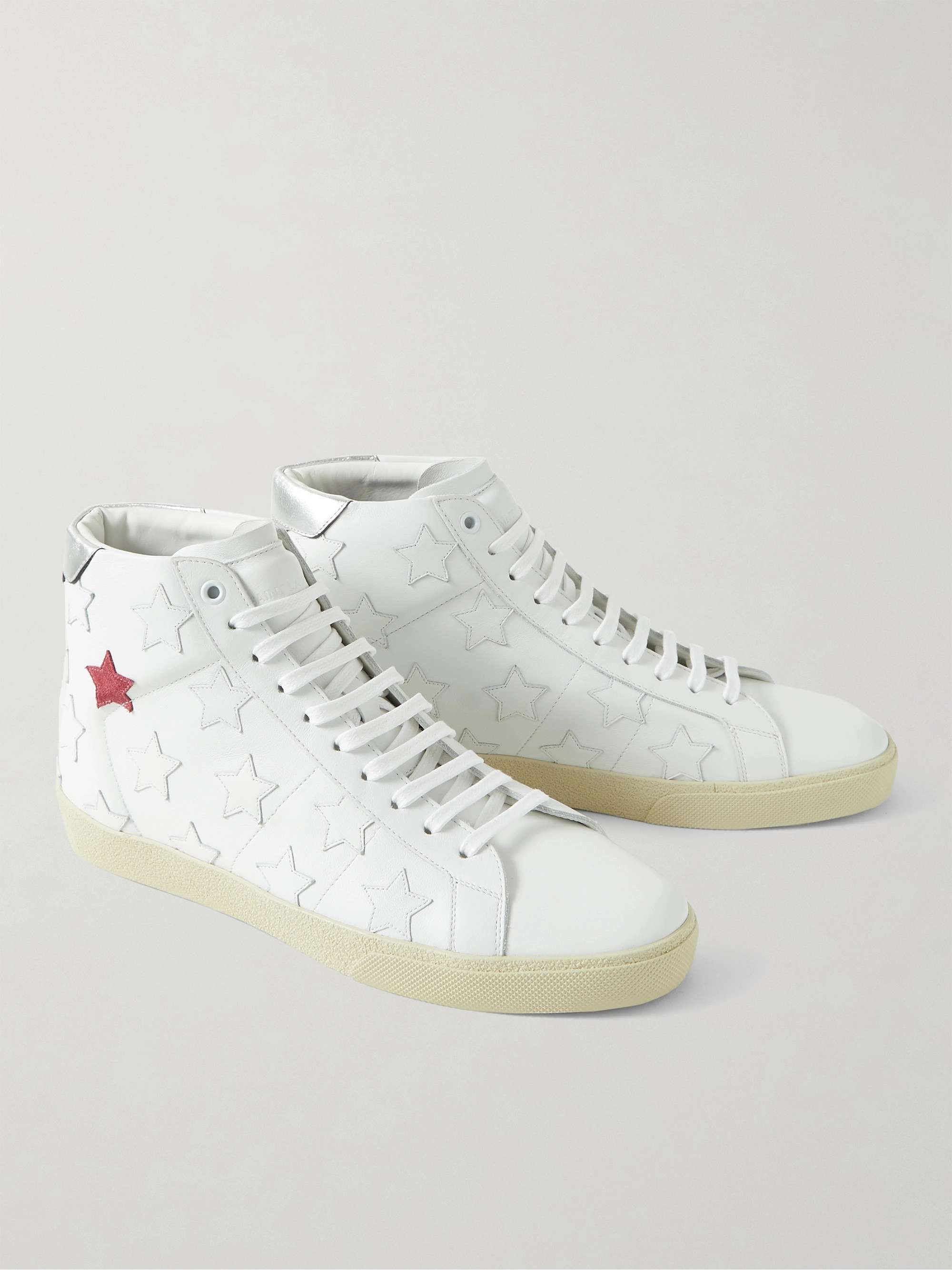 SAINT LAURENT Appliquéd Suede-Trimmed Leather High-Top Sneakers