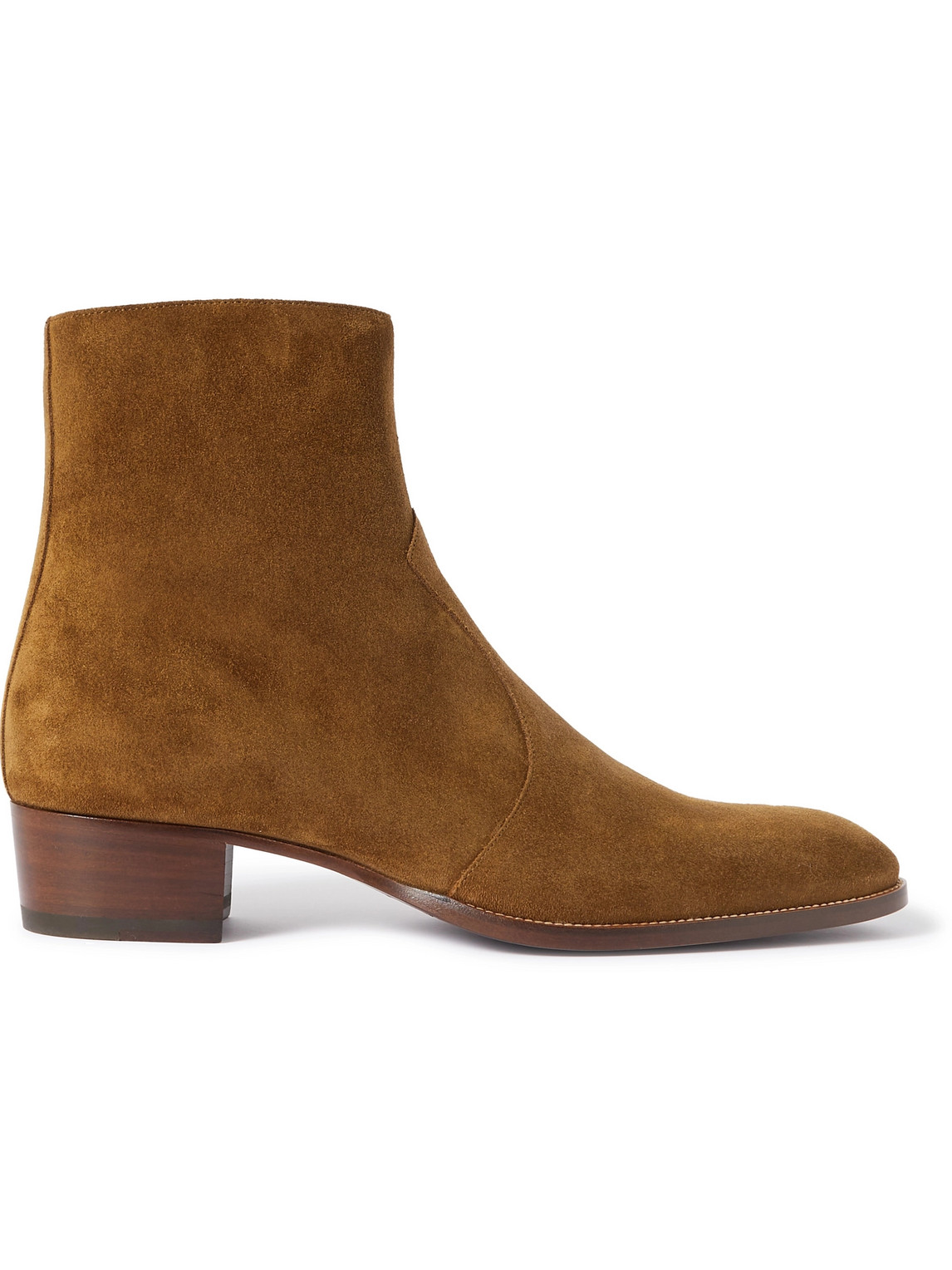 Saint Laurent Wyatt Brown Suede Ankle Boots In Brown