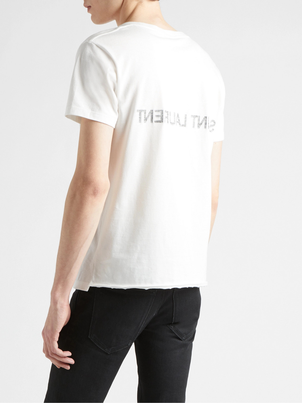 Shop Saint Laurent Logo-print Cotton-jersey T-shirt In White