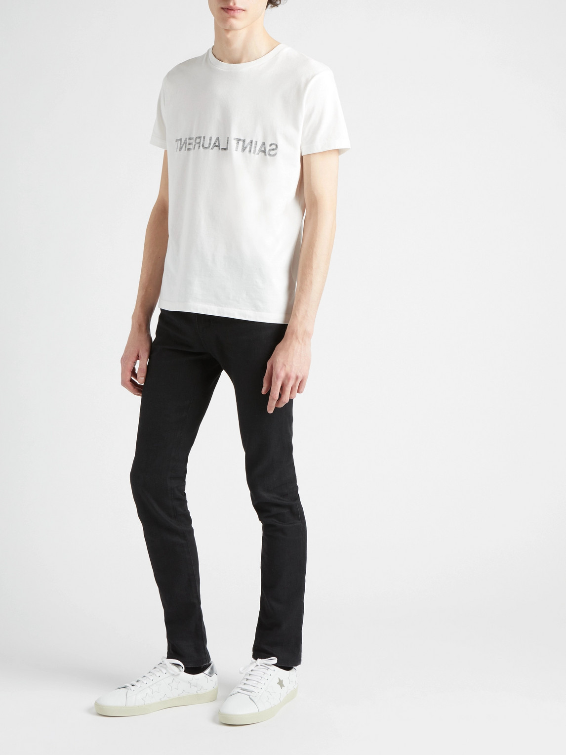 Shop Saint Laurent Logo-print Cotton-jersey T-shirt In White