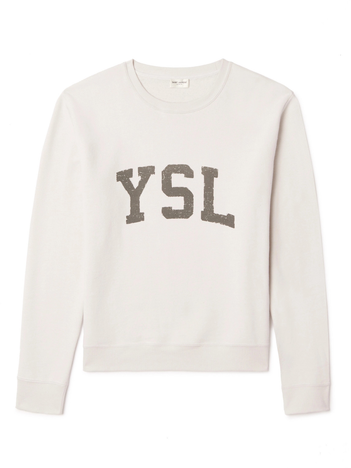 Shop Saint Laurent Logo-print Cotton-jersey Sweatshirt In Neutrals