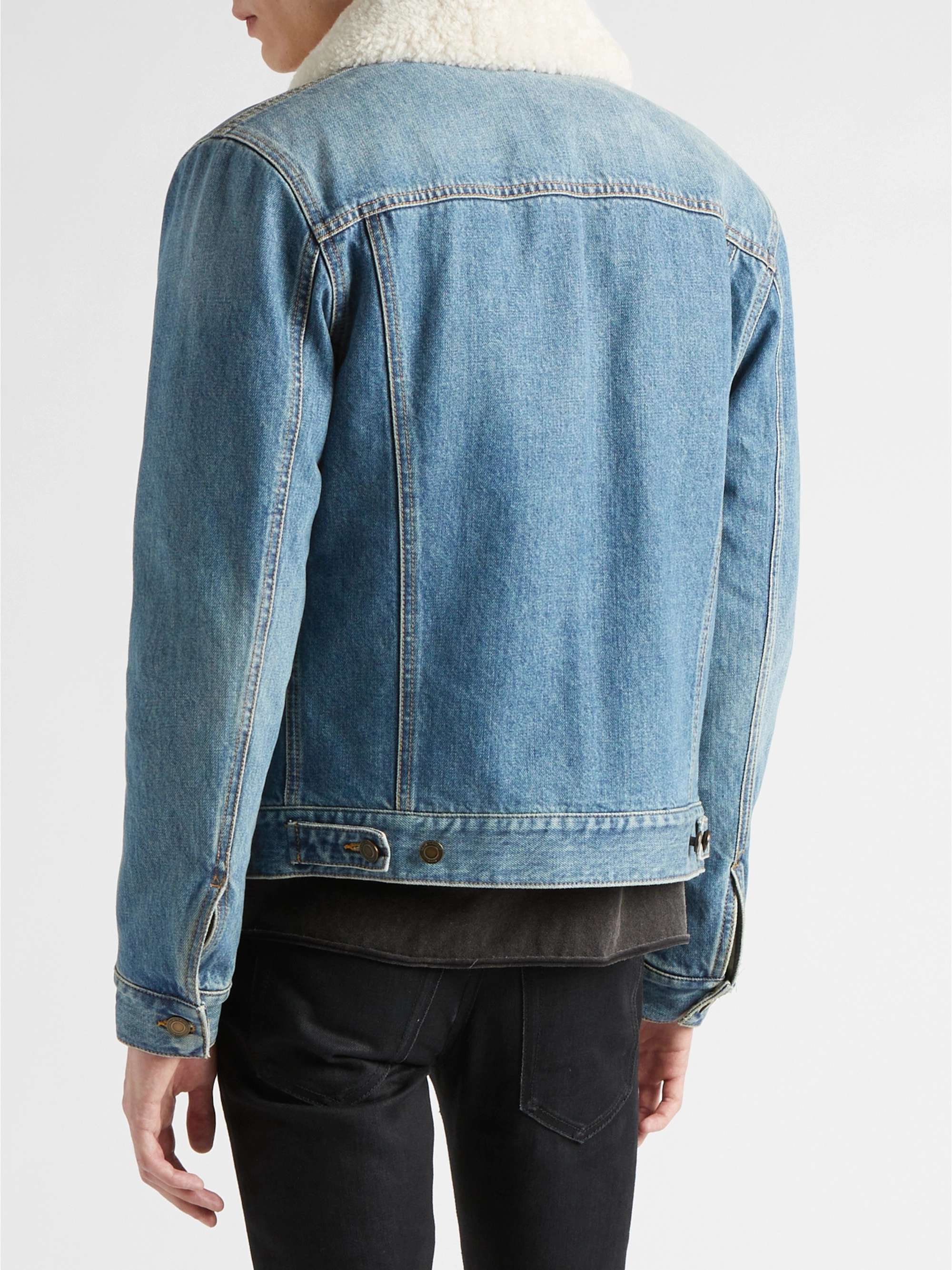 SAINT LAURENT Slim-Fit Shearling-Trimmed Denim Trucker Jacket